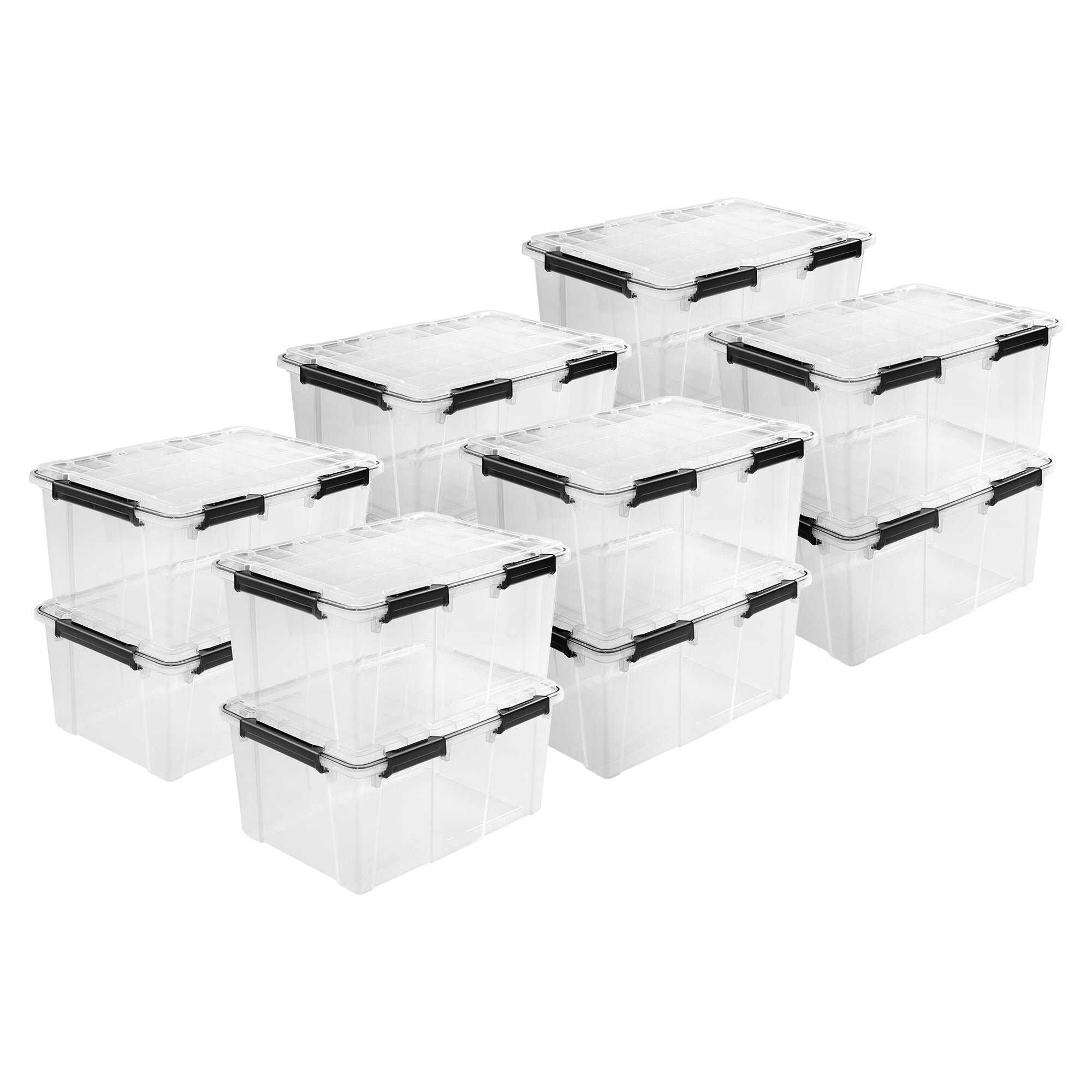 Sterilite 80Qt Gasket Box, Stackable Storage Container with Lids, Black, 12 Pack