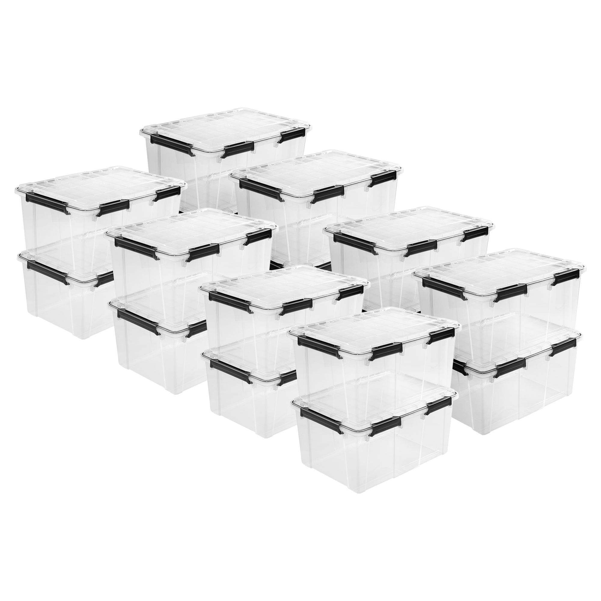 Sterilite 80Qt Gasket Box, Stackable Storage Container with Lids, Black, 16 Pack