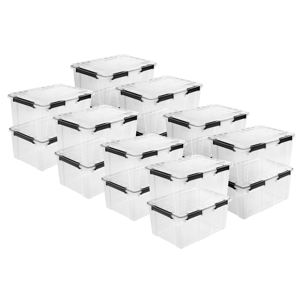 Sterilite 80Qt Gasket Box, Stackable Storage Container with Lids, Black, 16 Pack