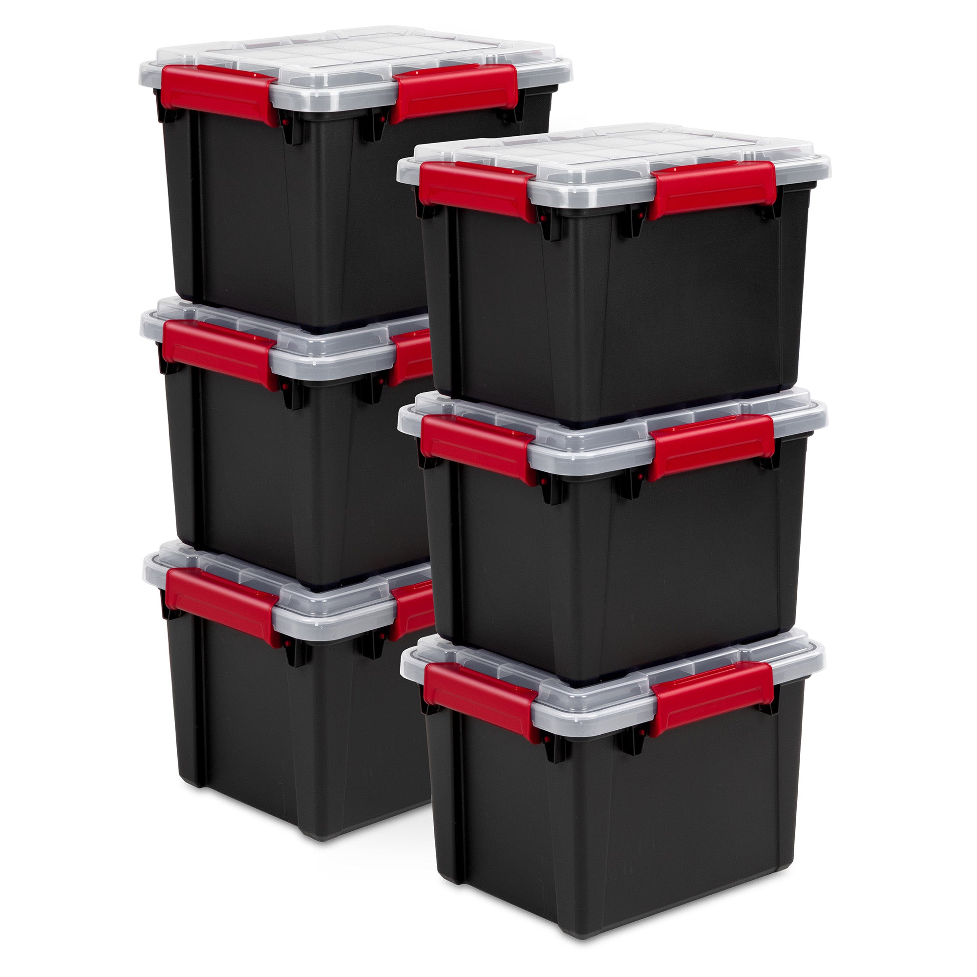 Sterilite 5 Gal Gasket Box, Stackable Storage Container with Lid, Black, 6 Pack