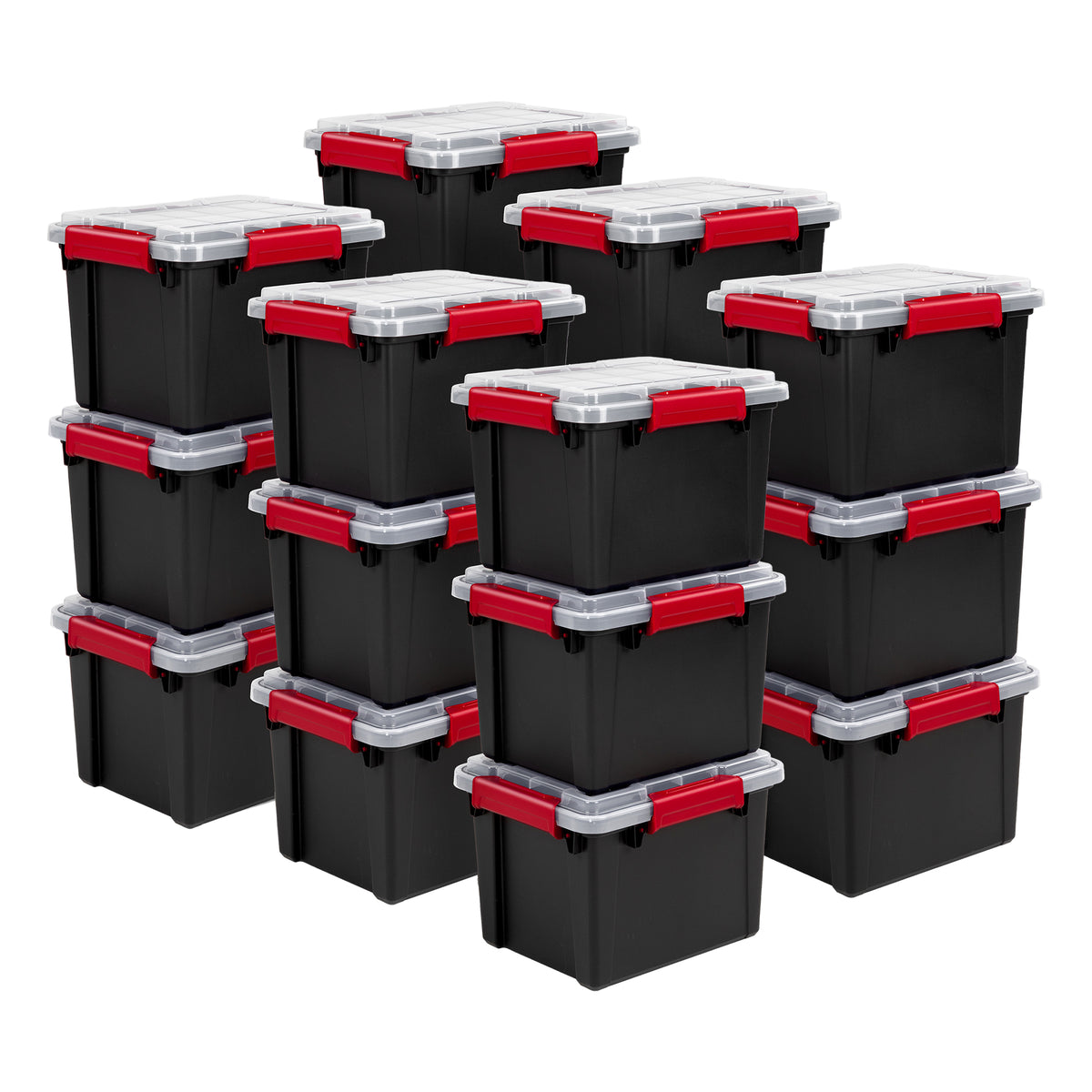 Sterilite 5 Gal Gasket Box, Stackable Storage Container with Lid, Black, 18 Pack
