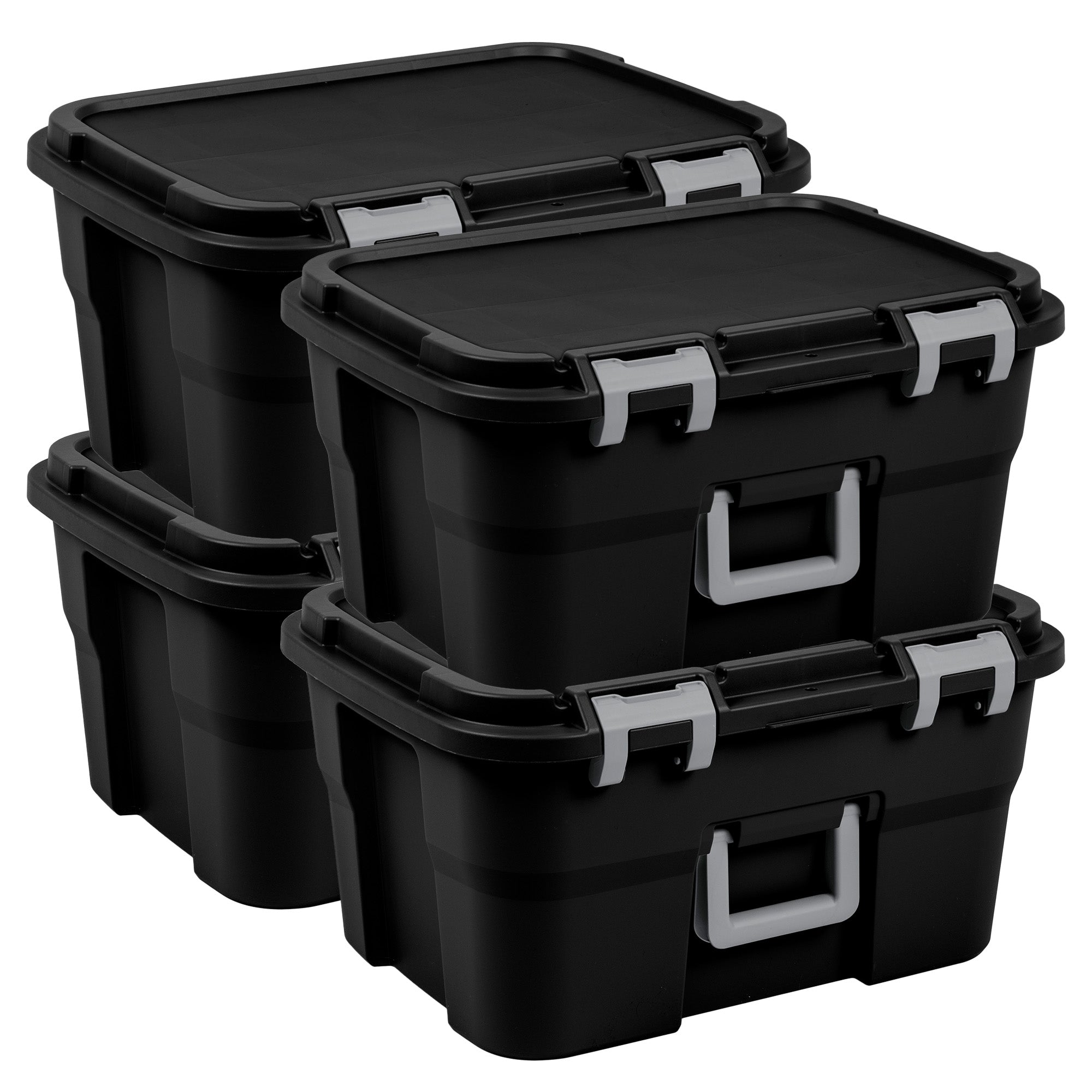 Sterilite Footlocker, 14 Gal Plastic Storage Container with Lid, Black, 4 Pack