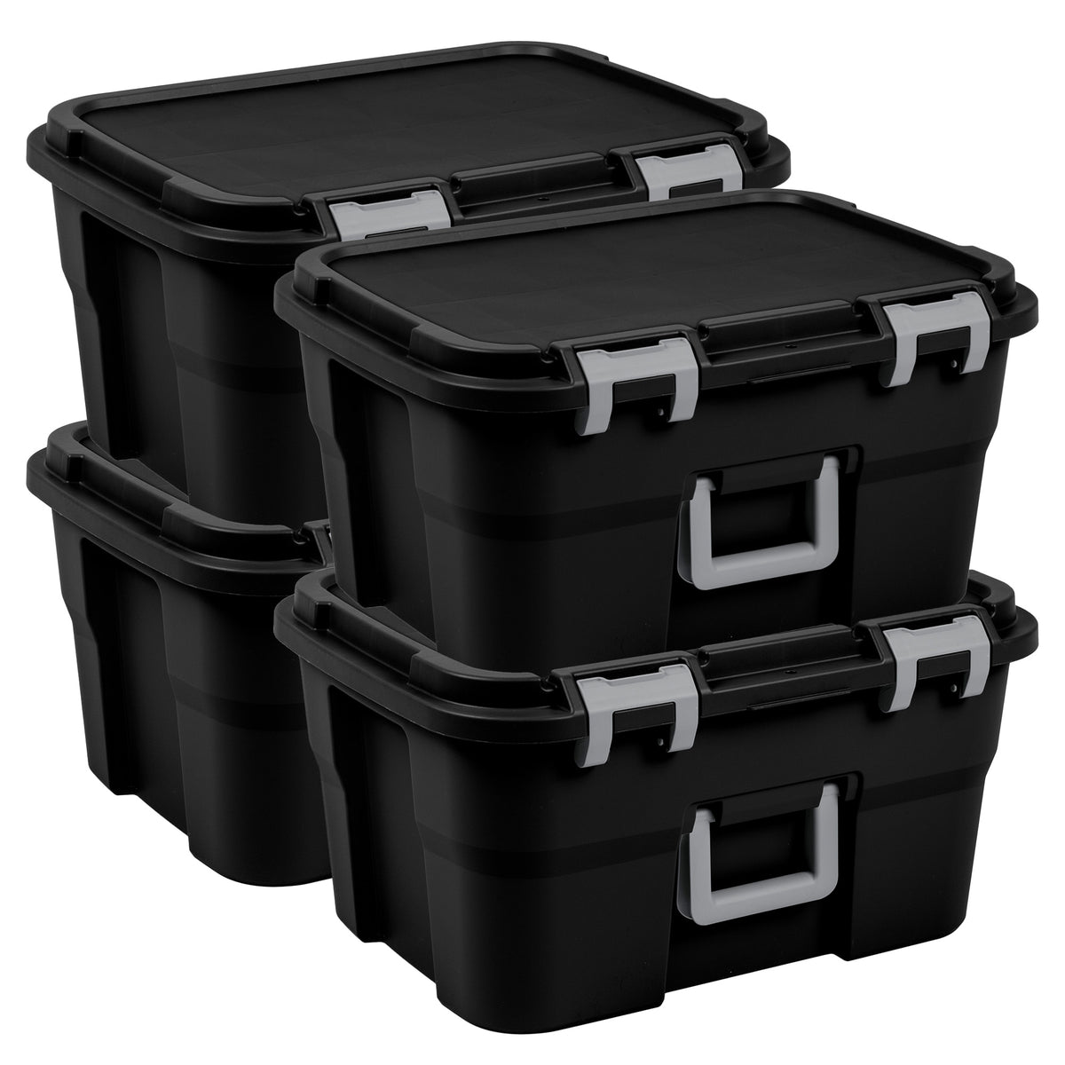 Sterilite Footlocker, 14 Gal Plastic Storage Container with Lid, Black, 4 Pack - VMInnovations