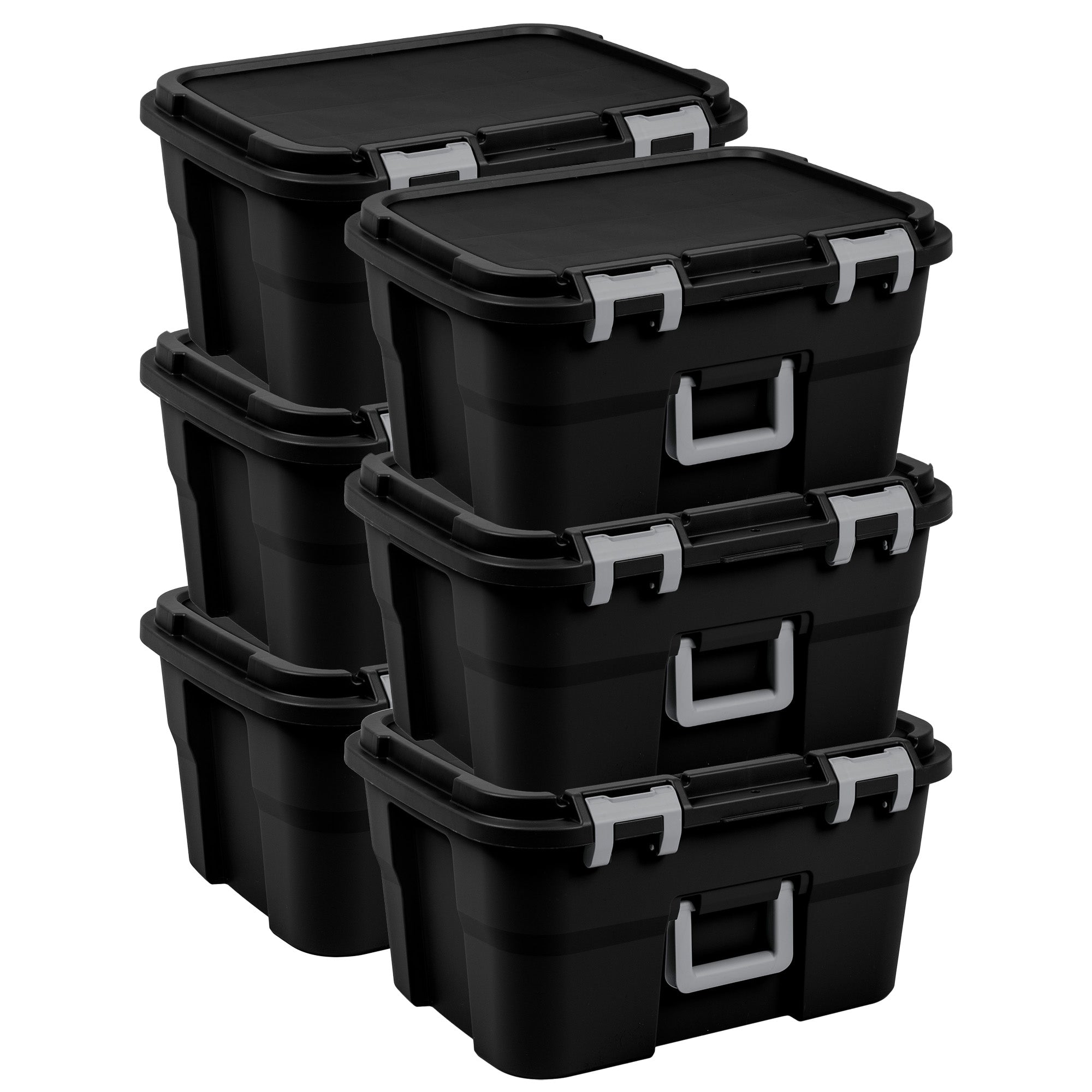 Sterilite Footlocker, 14 Gal Plastic Storage Container with Lid, Black, 6 Pack