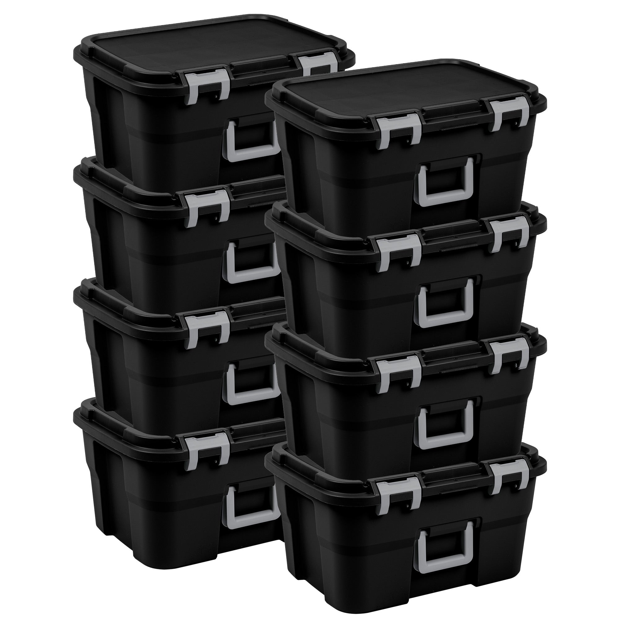 Sterilite Footlocker, 14 Gal Plastic Storage Container with Lid, Black, 8 Pack