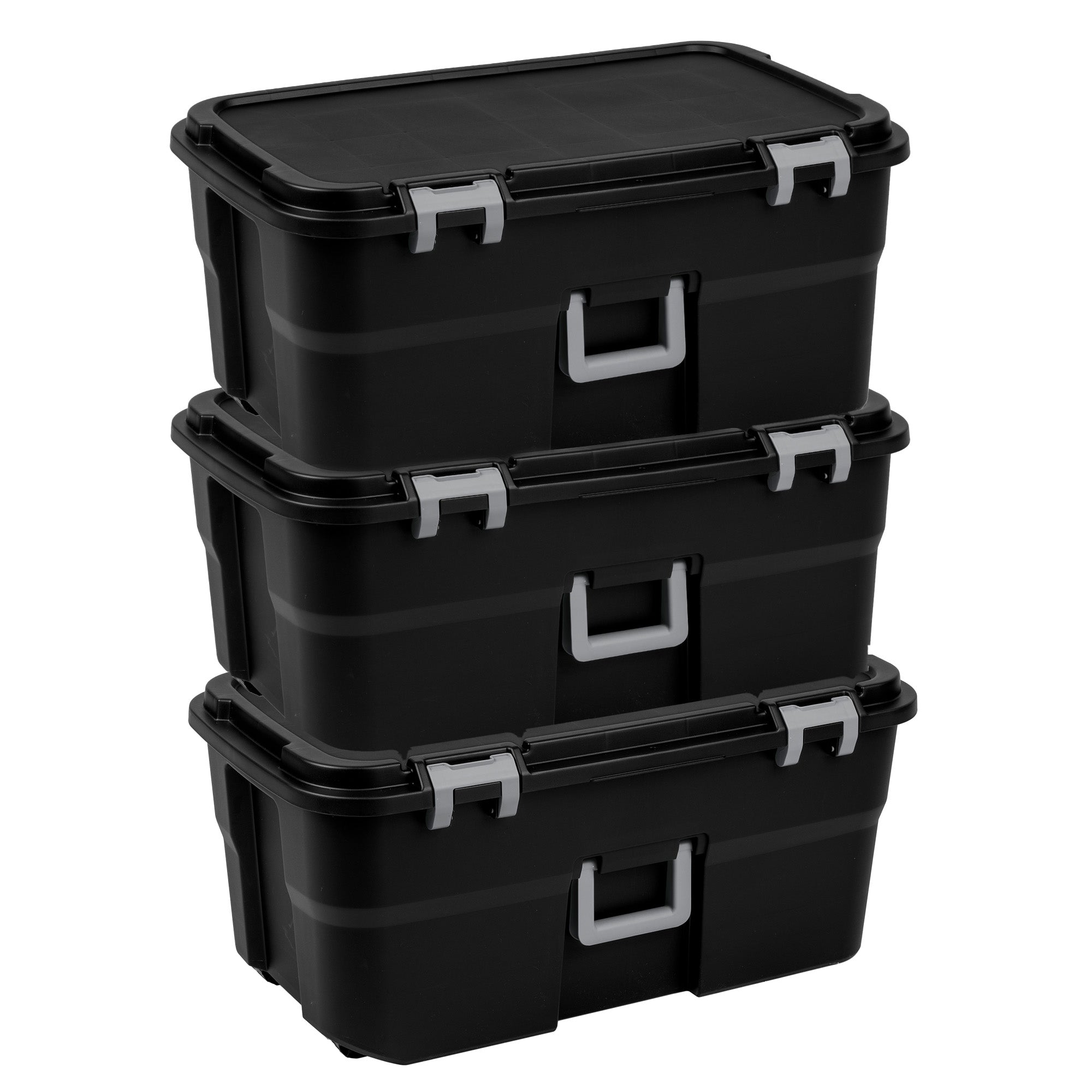 Sterilite Wheeled Footlocker, 22 Gal Storage Container with Lid, Black, 3 Pack