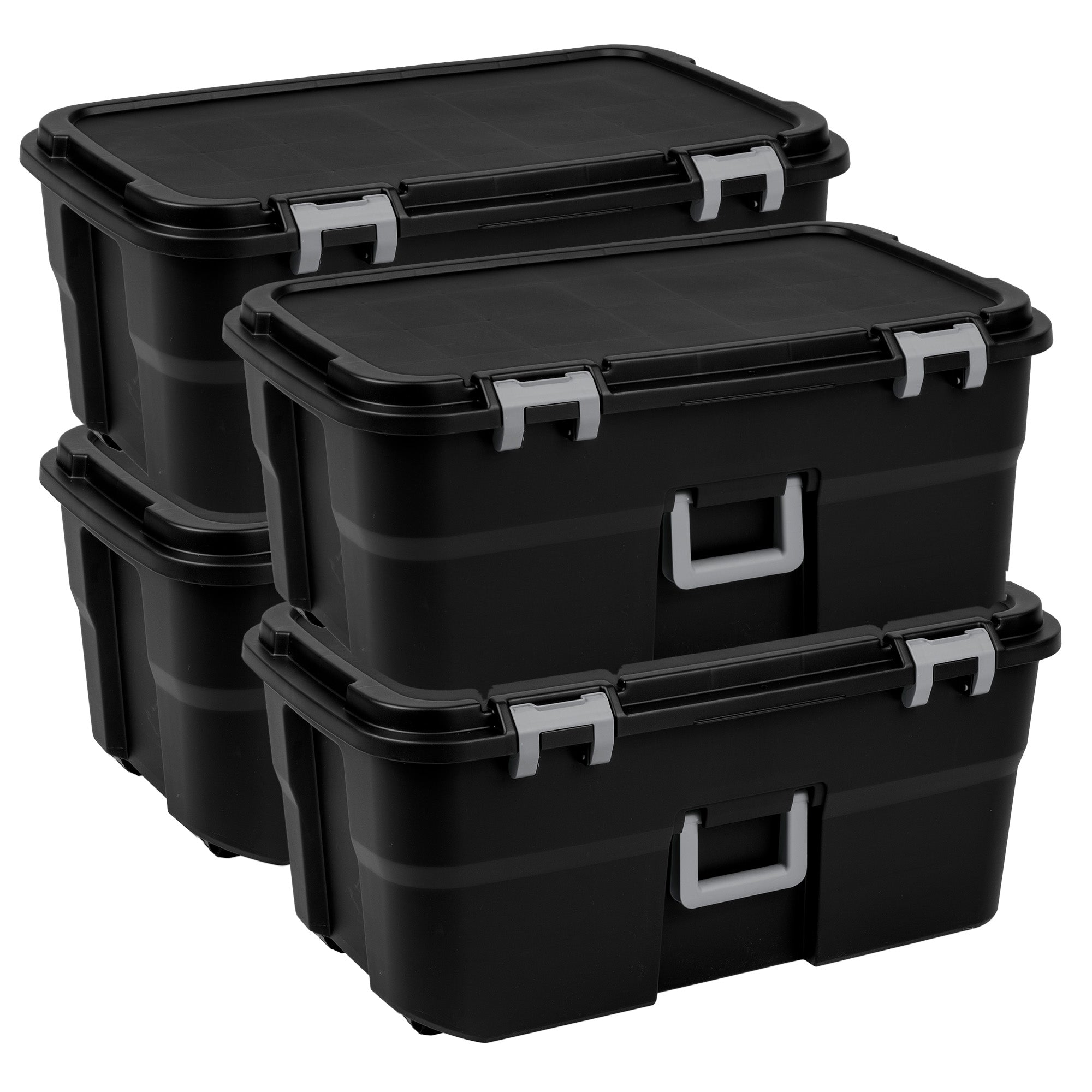 Sterilite Wheeled Footlocker, 22 Gal Storage Container with Lid, Black, 4 Pack - VMInnovations