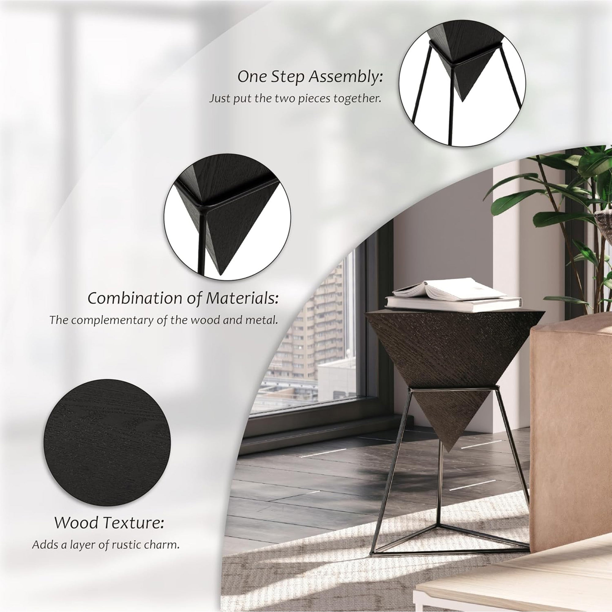 COZAYH Geometric End Table with Metal Base Design for Home Living Room(Open Box)