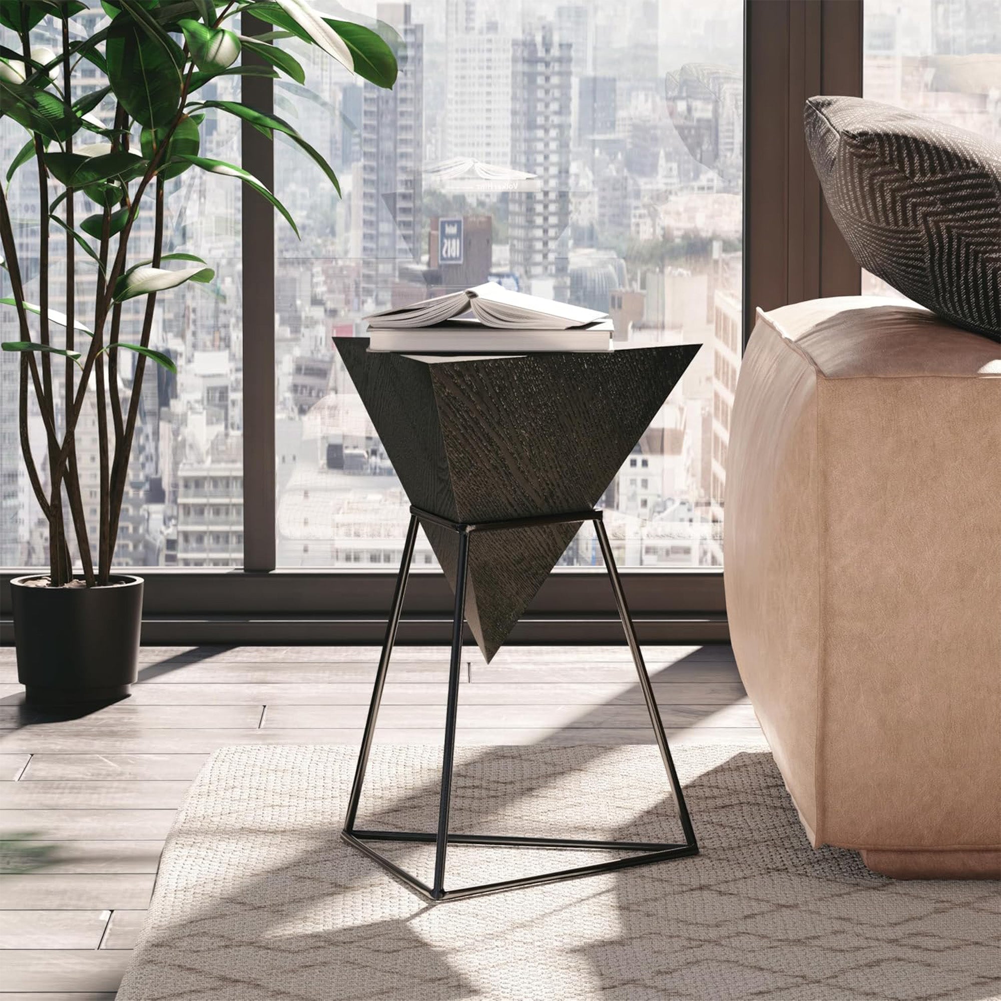 COZAYH Geometric End Table with Metal Base Design for Home Living Room, (Used)