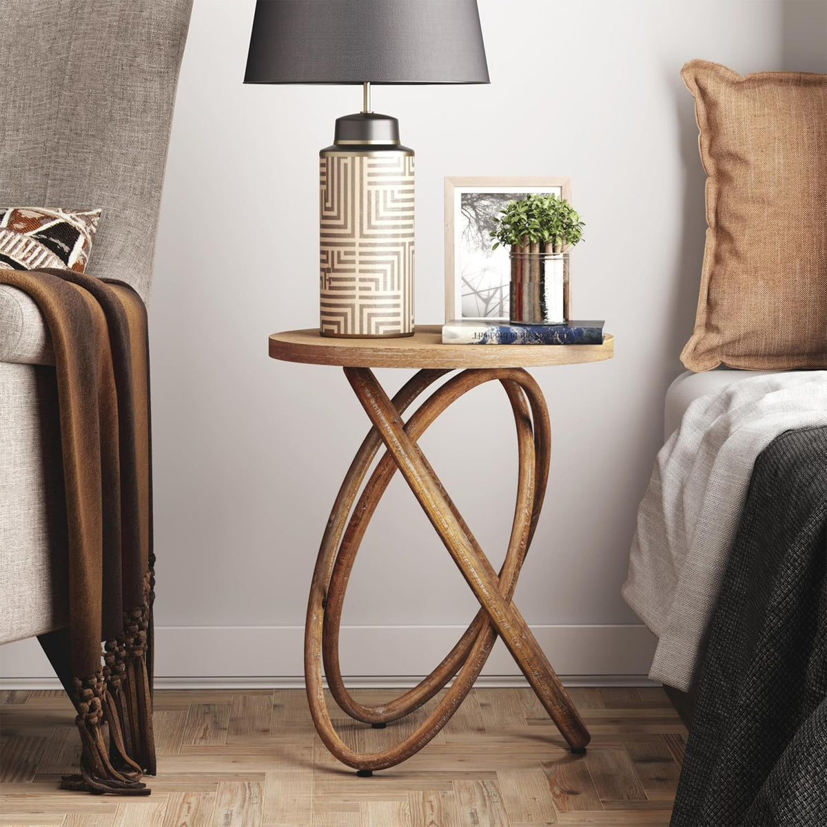 COZAYH End Table w/Intertwined Base Design for Home Living Room (Open Box)