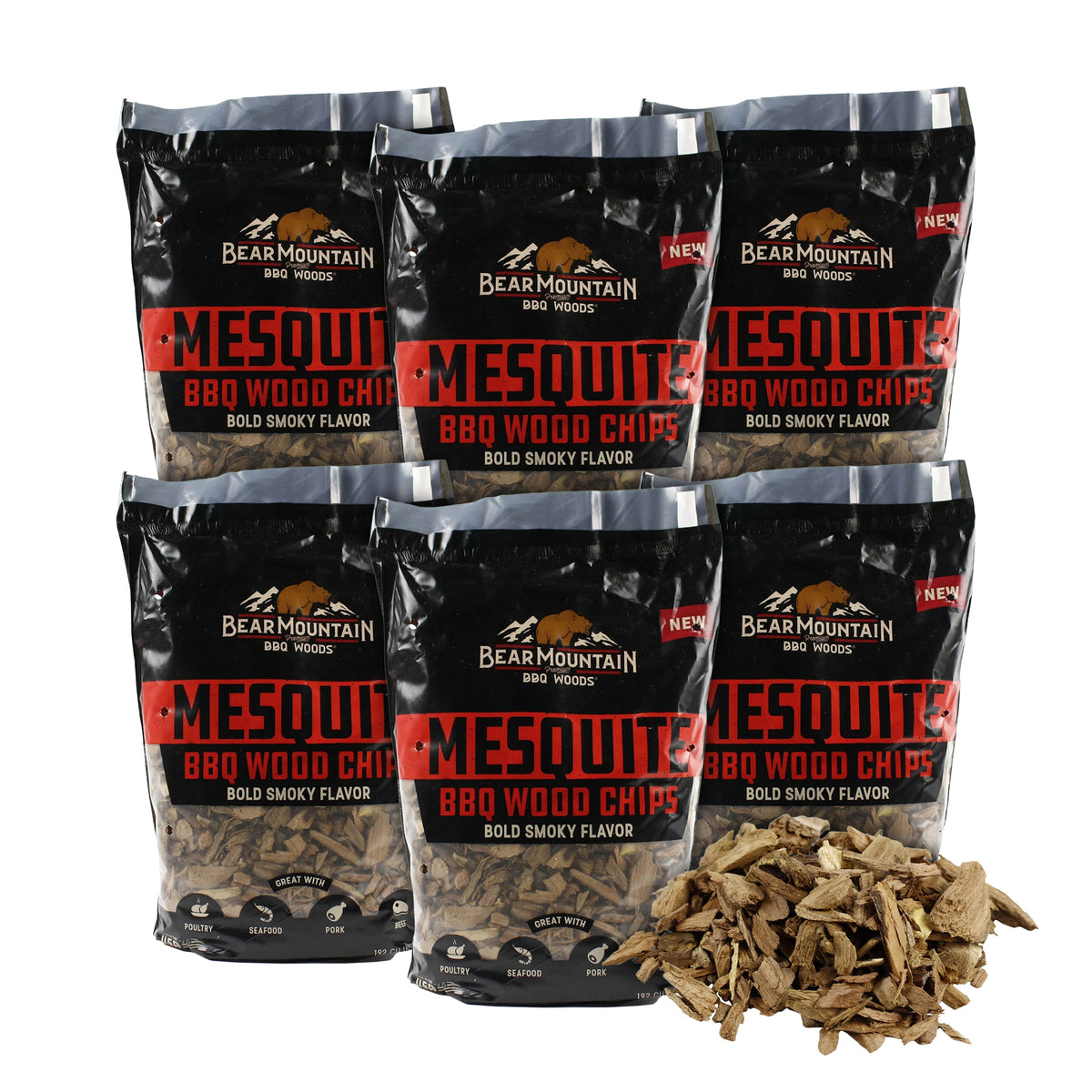 Bear Mountain BBQ Mesquite BBQ Wood Chip for Outdoor Grill, 2 lb Bag-Pack of 6 - VMInnovations