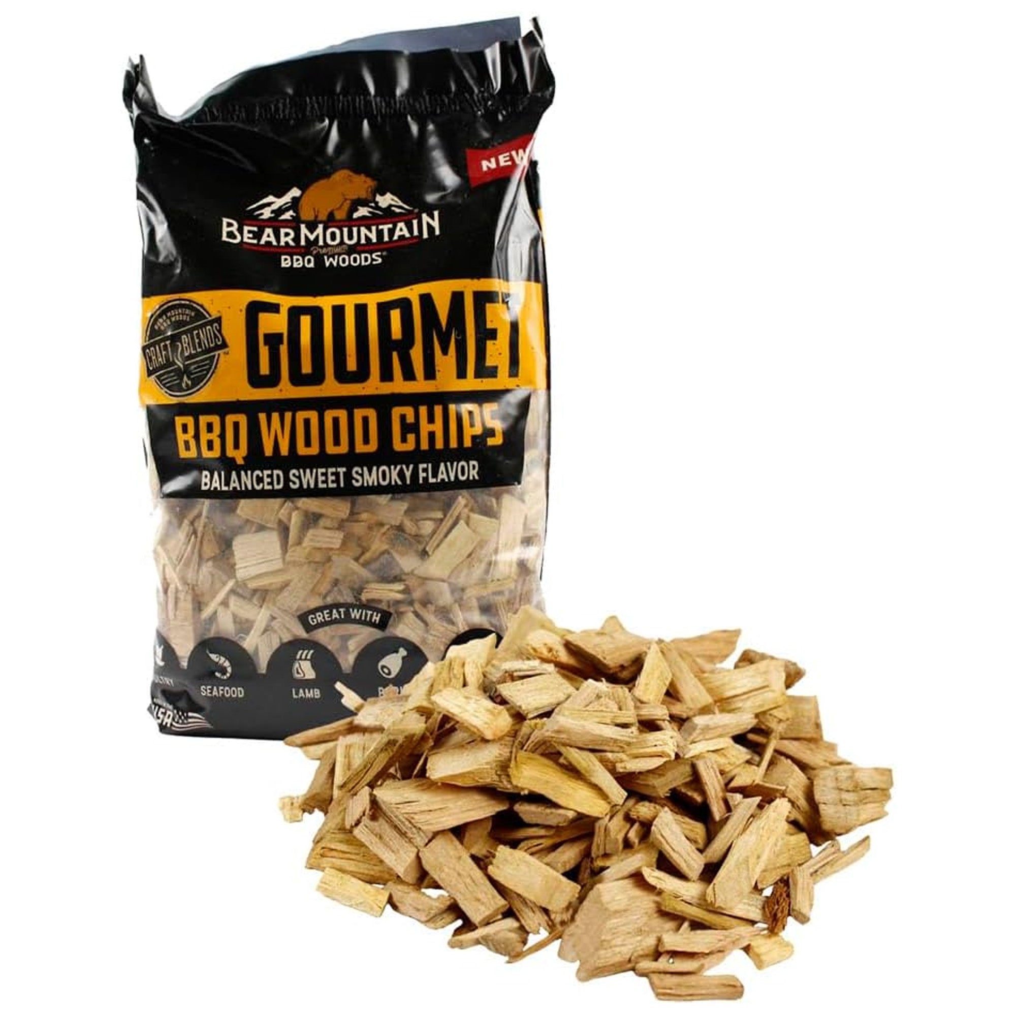 Bear Mountain BBQ Gourmet BBQ Wood Chip for Outdoor Grills, 2 lb Bag-Pack of 6