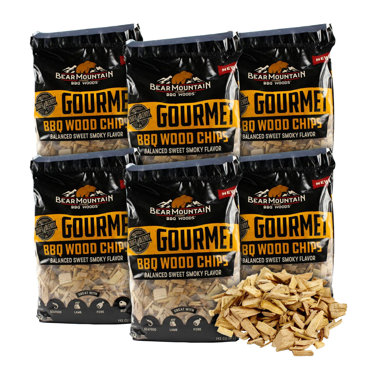 Bear Mountain BBQ Gourmet BBQ Wood Chip for Outdoor Grills, 2 lb Bag-Pack of 6