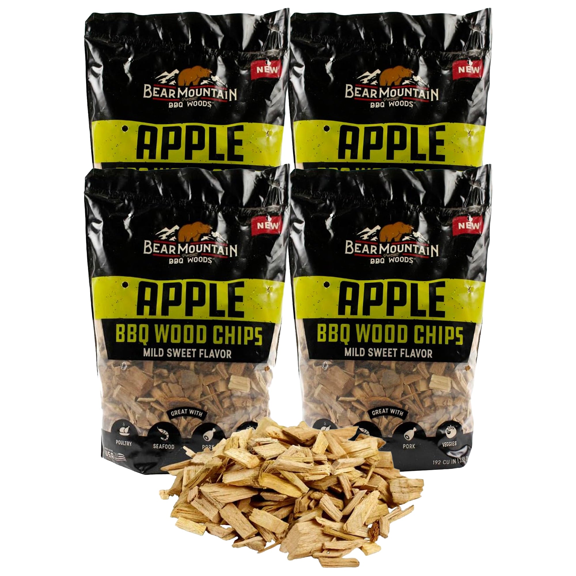 Bear Mountain BBQ Apple BBQ Wood Chips for Outdoor Grills, 2 lb Bag-Pack of 6 - VMInnovations