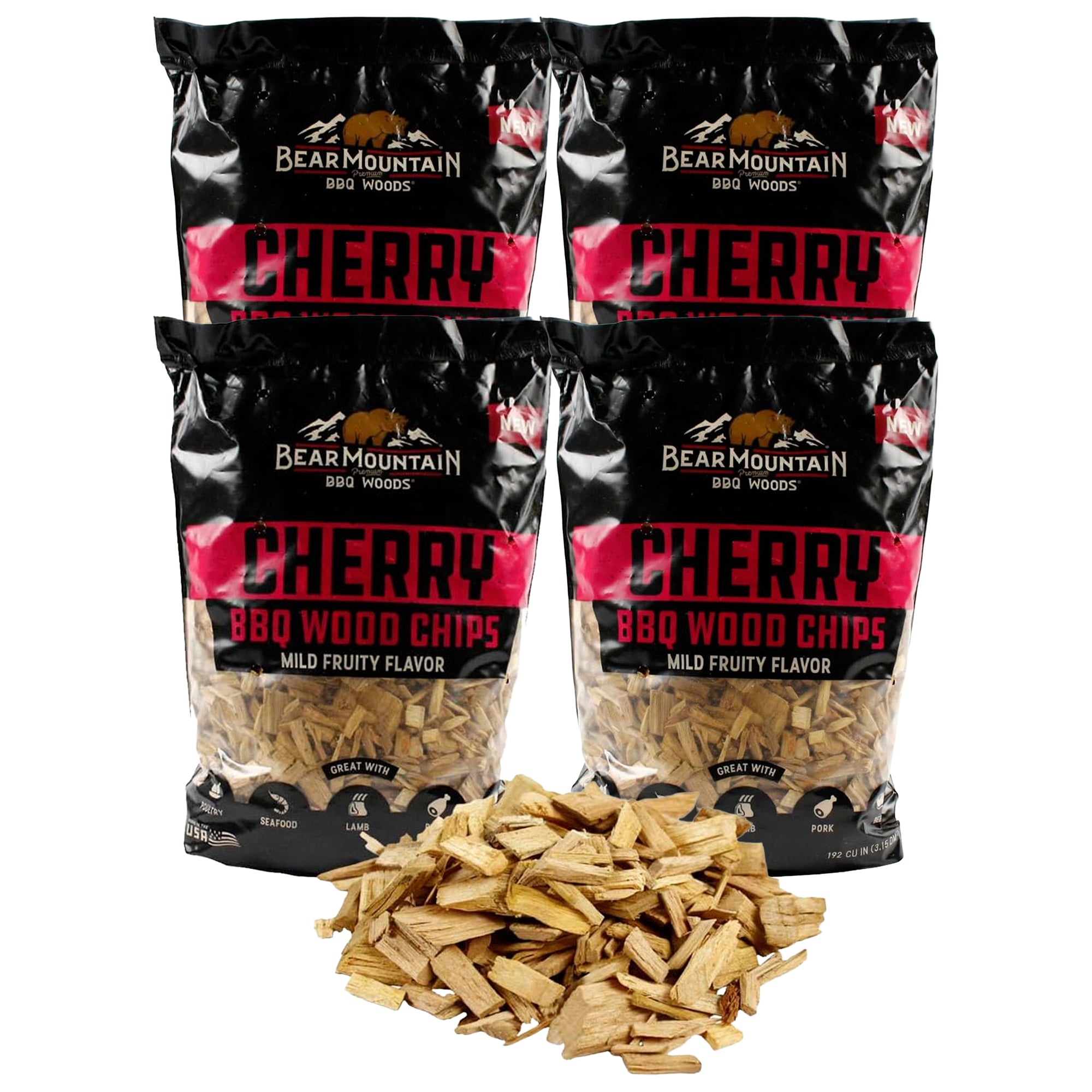 Bear Mountain BBQ Cherry BBQ Wood Chips for Outdoor Grills, 2 lb Bag-Pack of 6