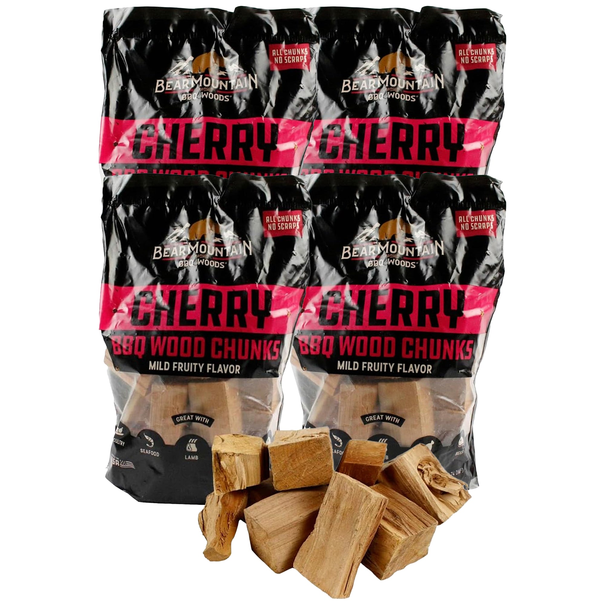 Bear Mountain BBQ Natural Cherry BBQ Wood Chunks for Grilling, 4lb Bag-Pack of 4 - VMInnovations