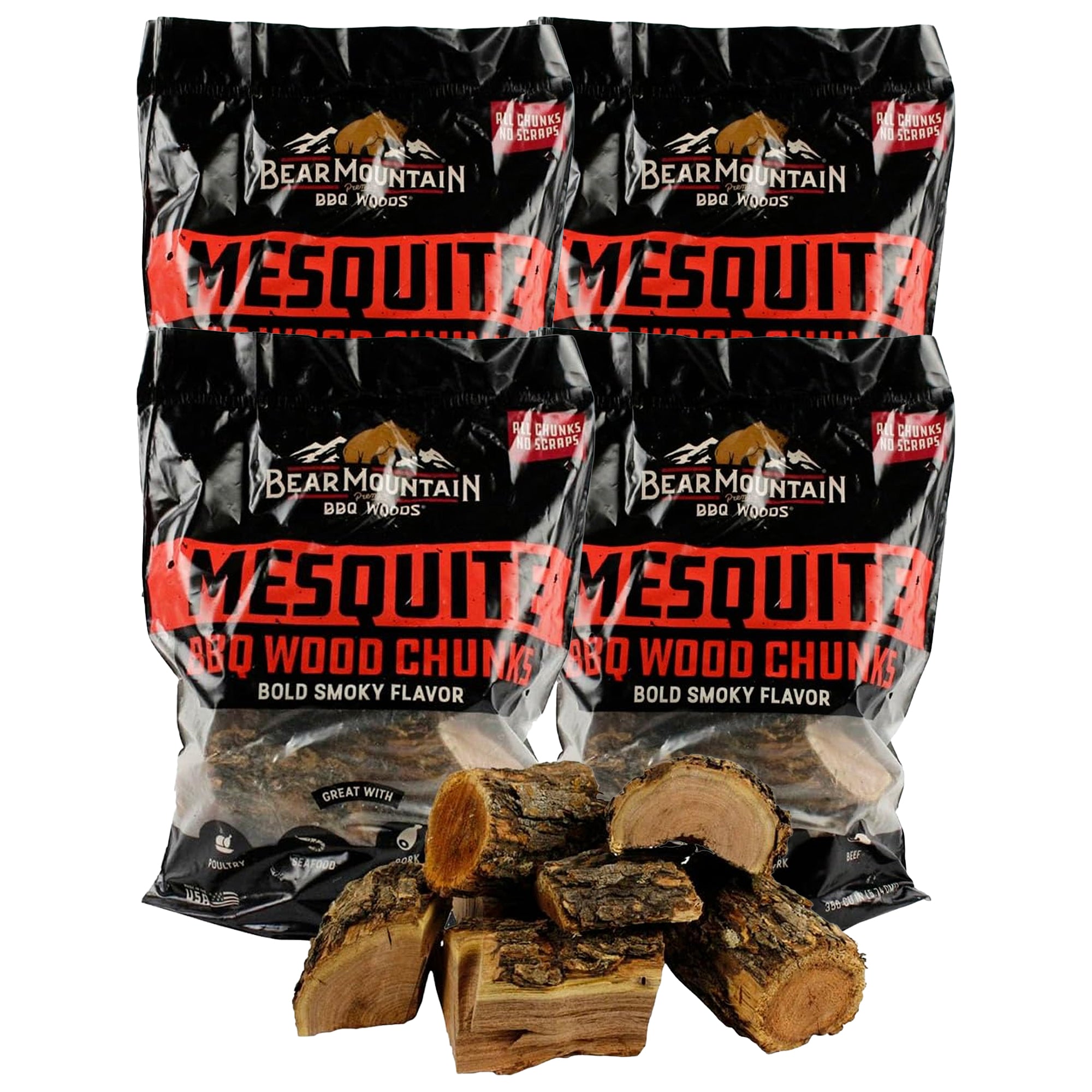 Bear Mountain BBQ Mesquite BBQ Wood Chunks for Grilling, 4 lb Bag-Pack of 4 - VMInnovations