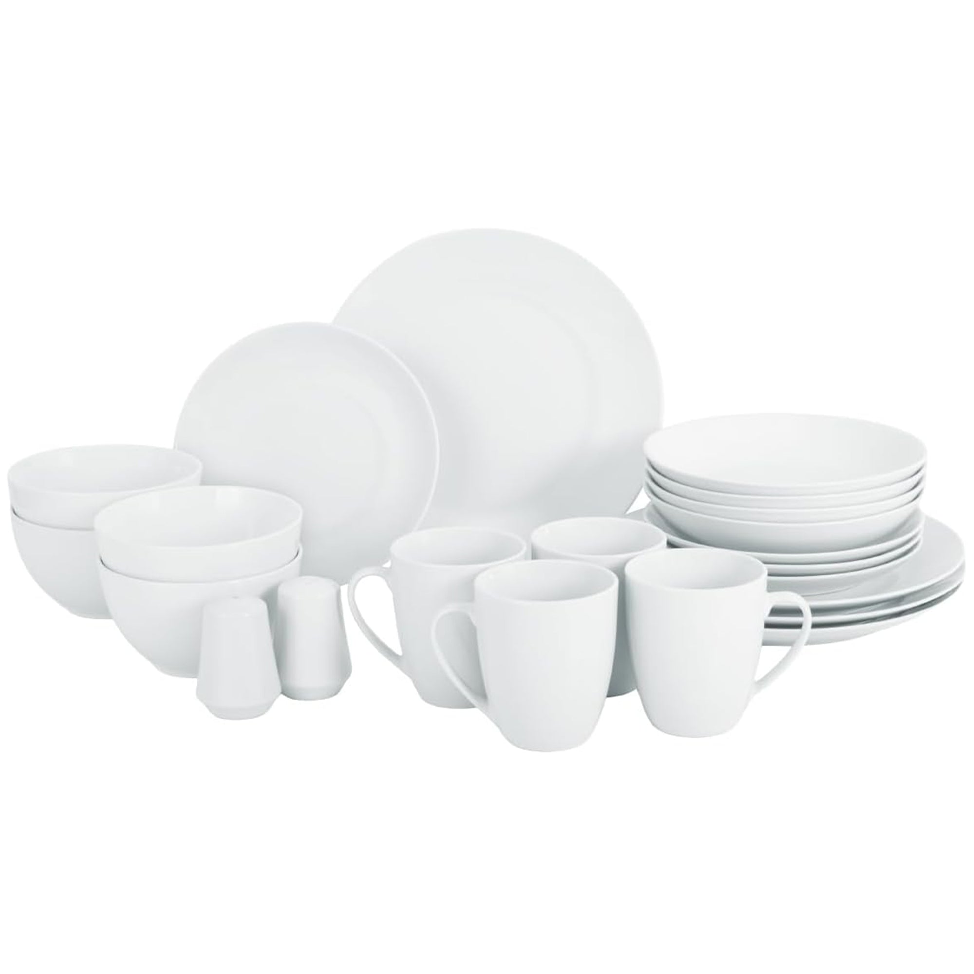 Glad 22-Pc Porcelain Dinnerware Set w/ Round Dishes, Plates, Bowls & Mugs, White