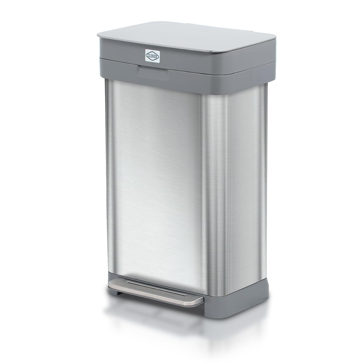 Clorox Trash Can, 13 Gallon Stainless Steel Garbage Bin with Wide Step, Silver - VMInnovations
