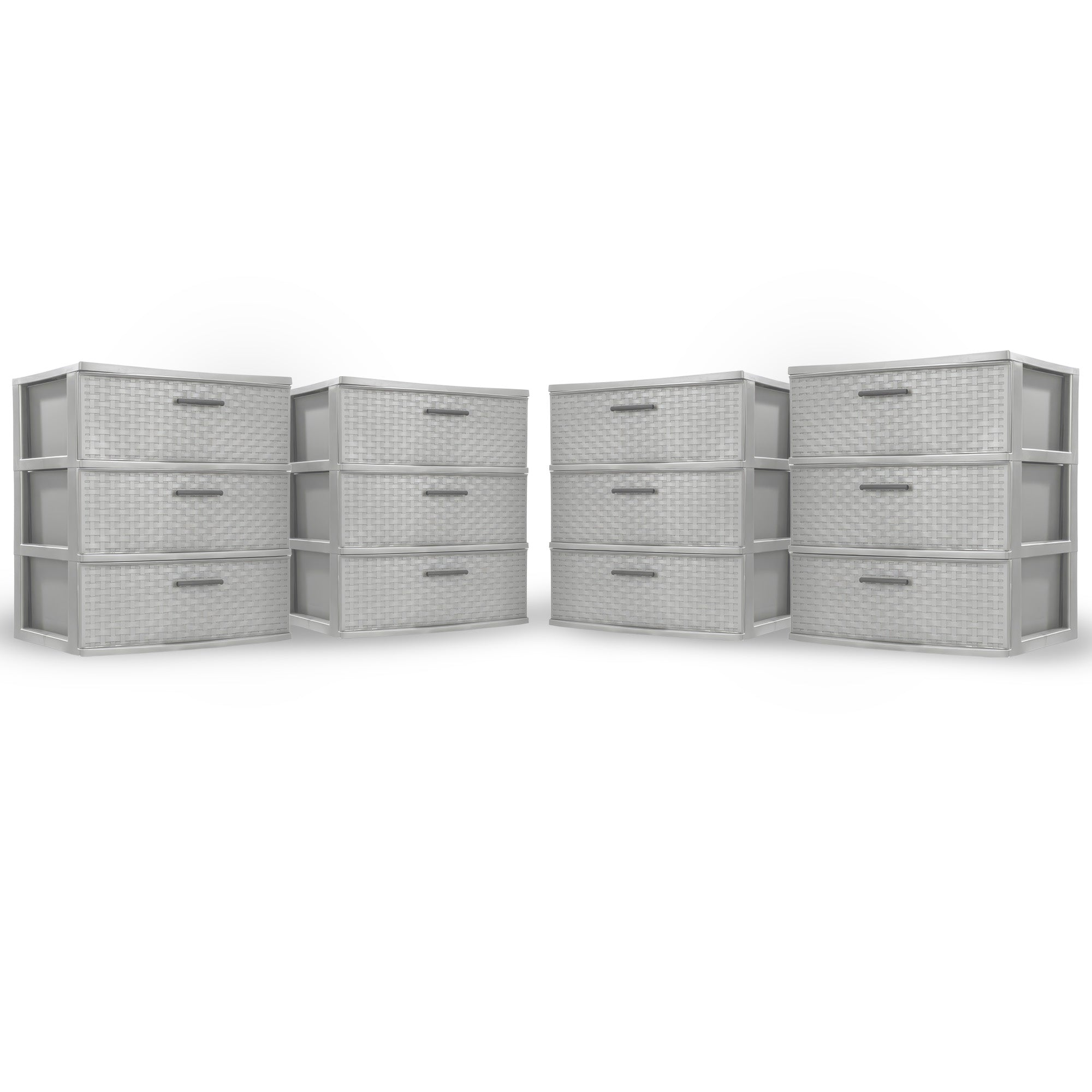 Sterilite 3 Drawer Wide Storage Tower, Plastic Weave Organizer, Cement, 4 Pack - VMInnovations