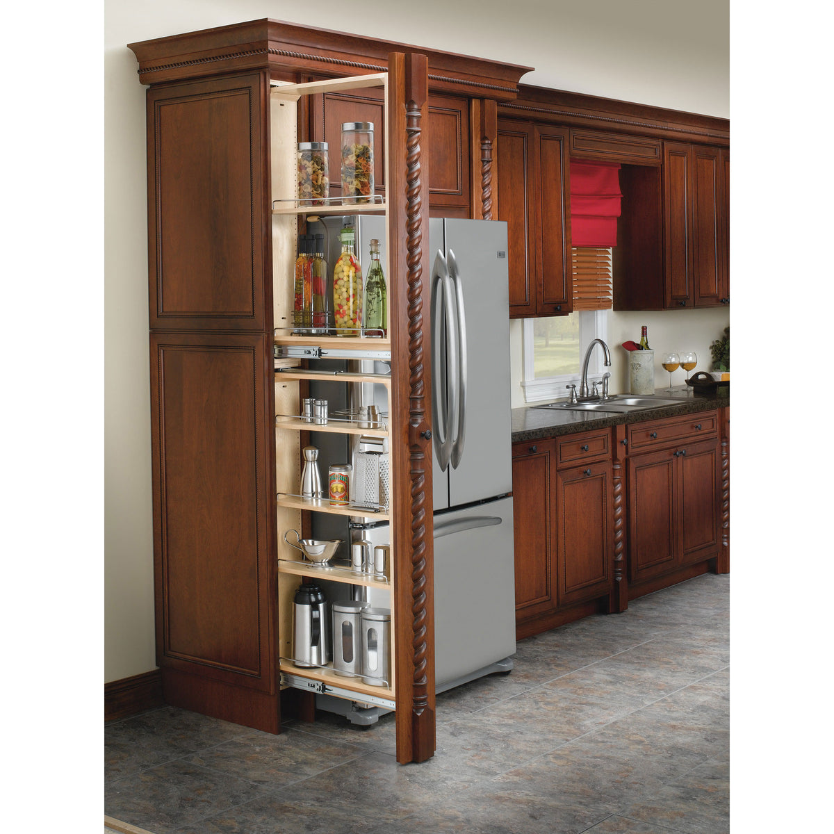Rev-A-Shelf 6 Inch Pullout Between Cabinet Filler Maple Wood Shelf Storage