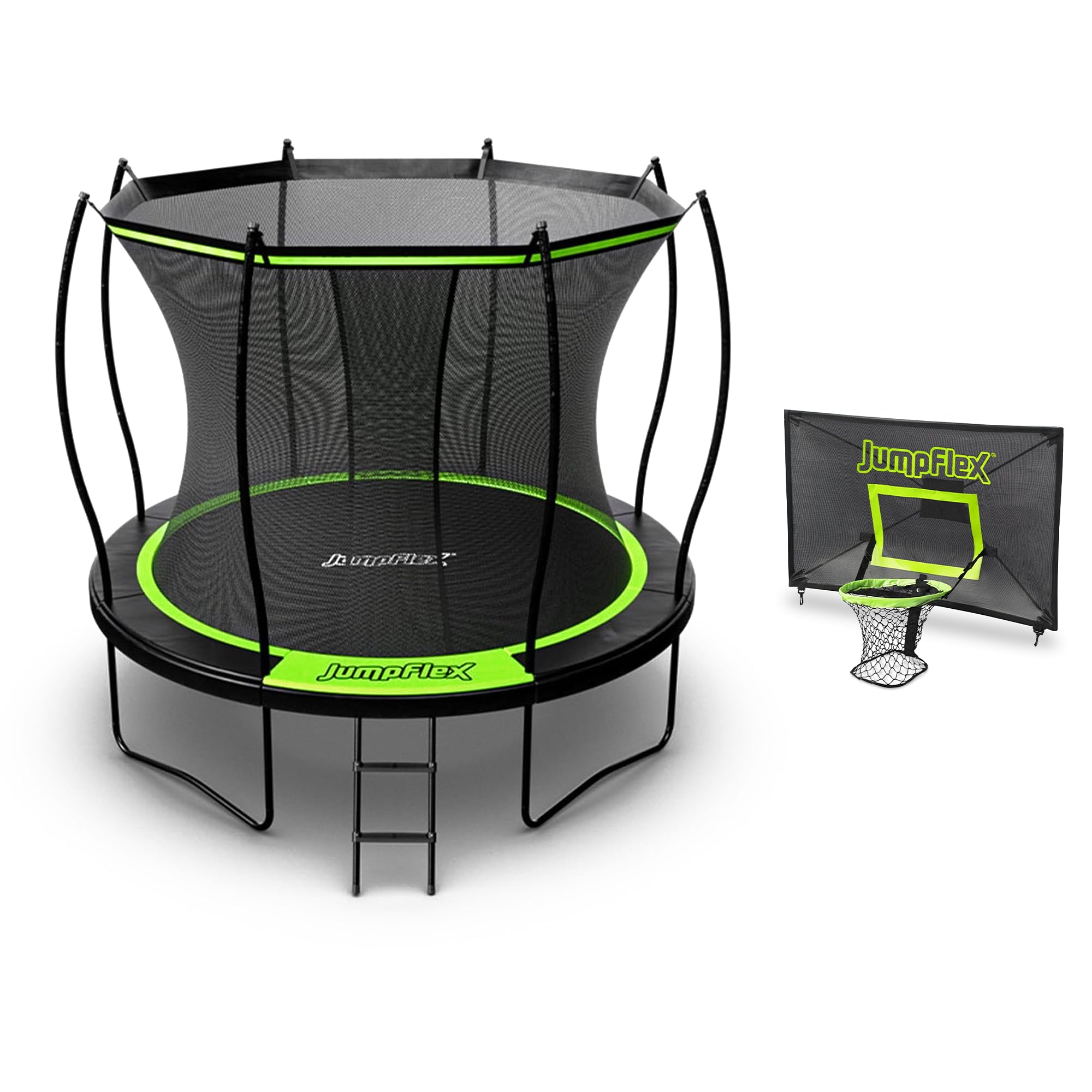 Jumpflex FLEX 10' Trampoline, Outdoor Play Equipment with PROJAM Basketball Hoop