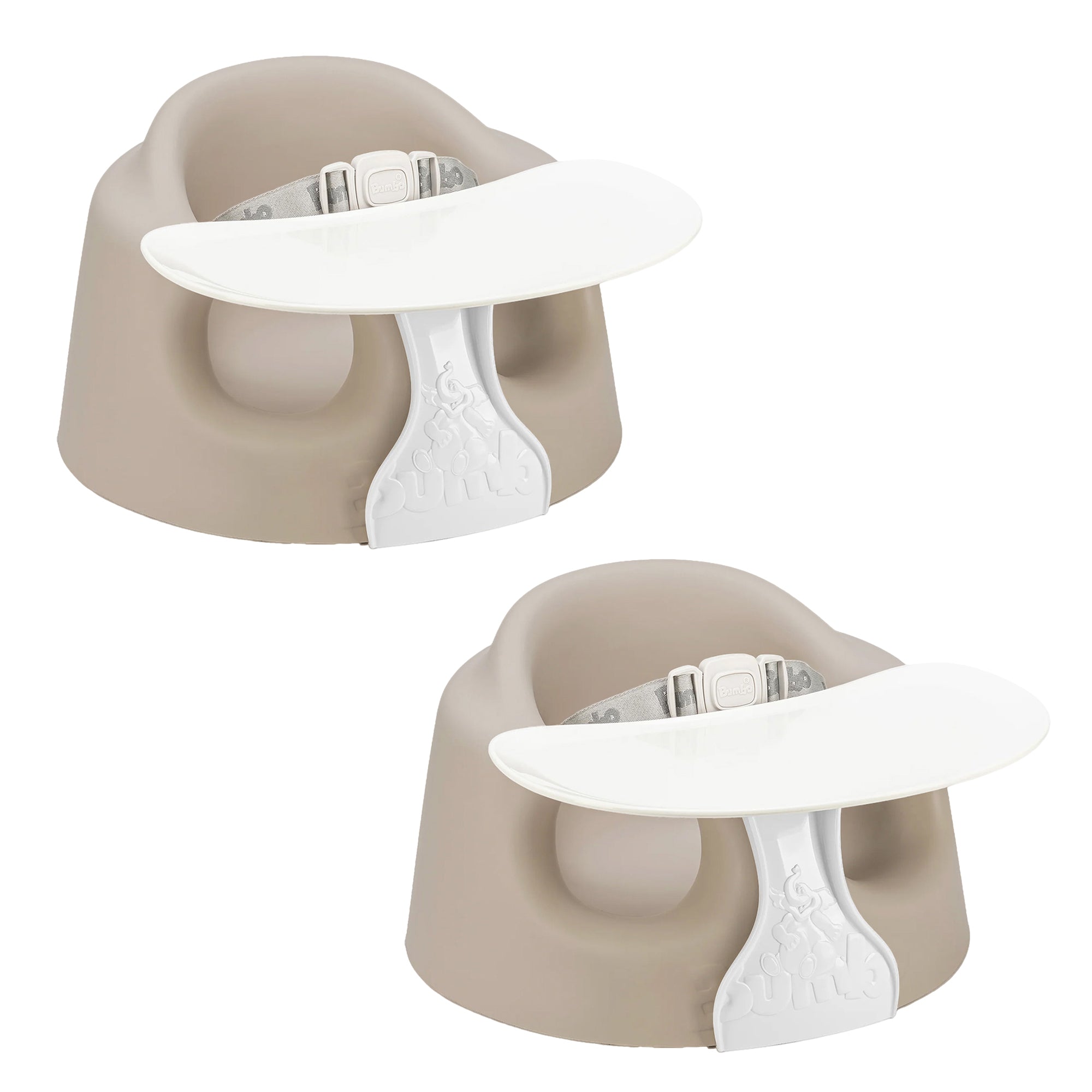 Bumbo Infant Floor Seat PLUS+ Sit Up Chair, Adjustable Harness, Taupe, 2 Pack
