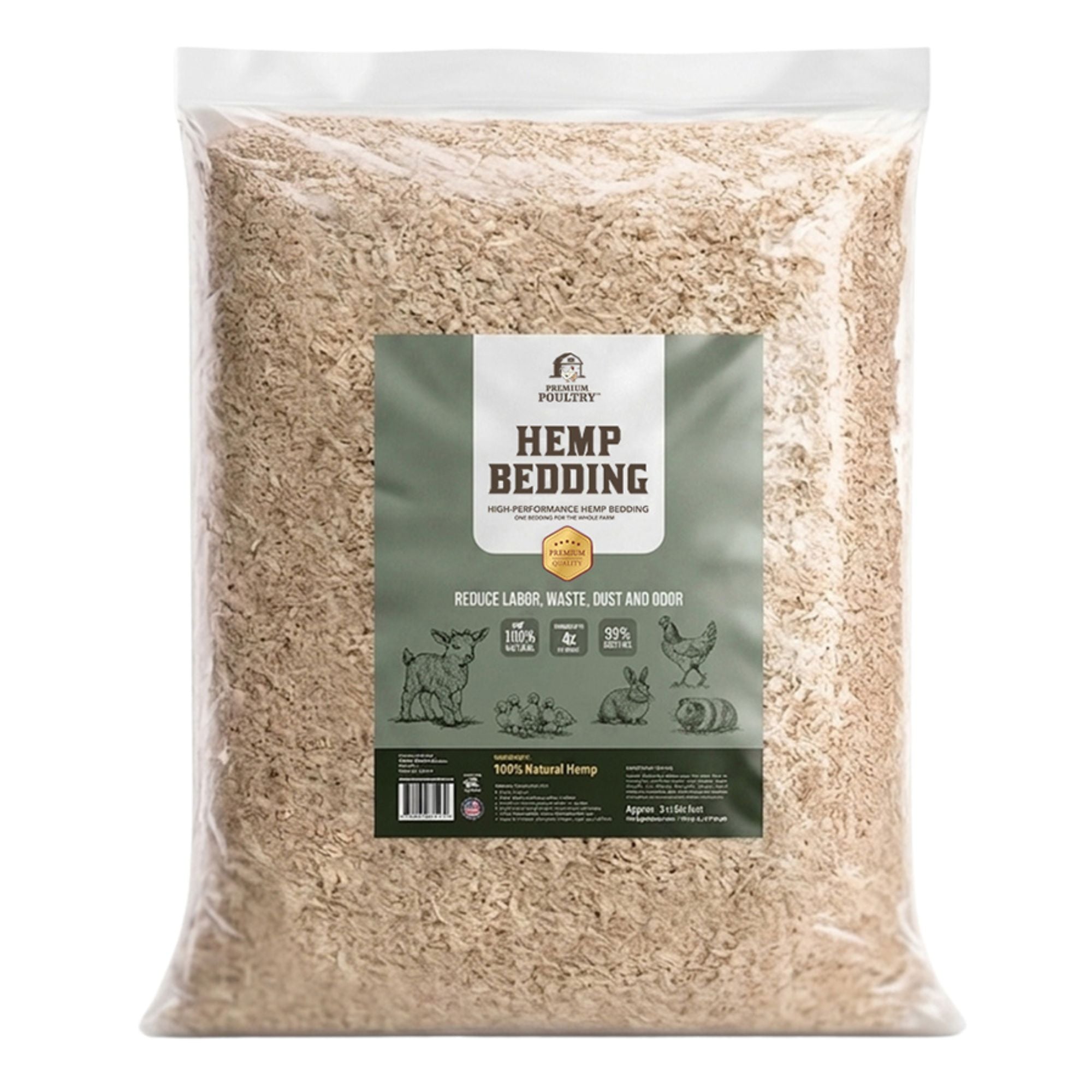 Premium Poultry 2 Pack Hemp Bedding Absorbent Chicken Coop Substrate, 22.5 Lb