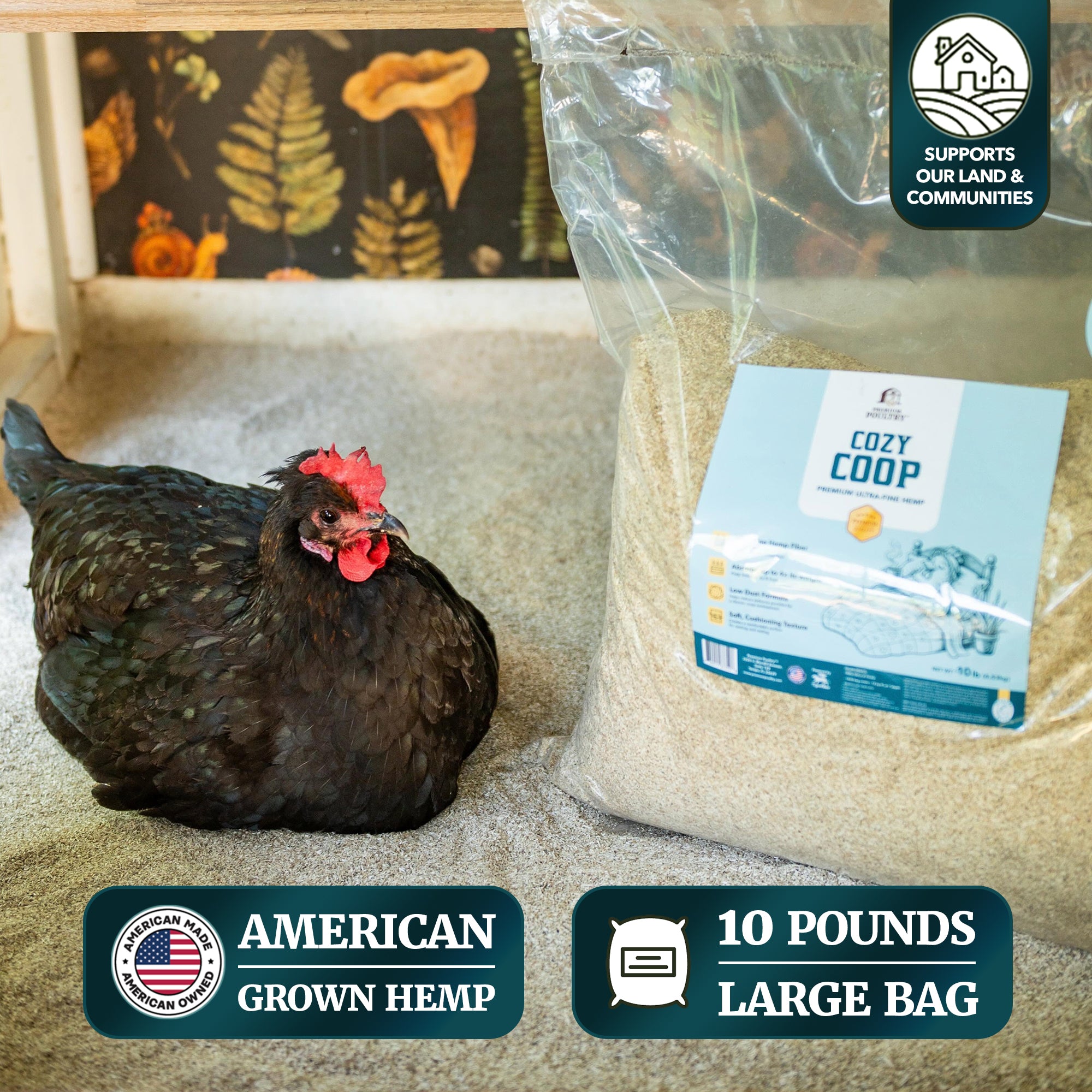 Premium Poultry 10 Lb Bag Hemp Cozy Coop Siftable Chicken Bedding for Coops