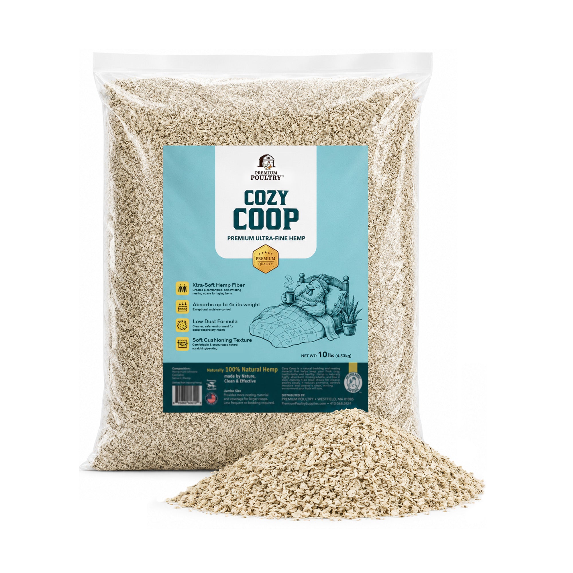 Premium Poultry 10 Lb Bag Hemp Cozy Coop Siftable Chicken Bedding for Coops
