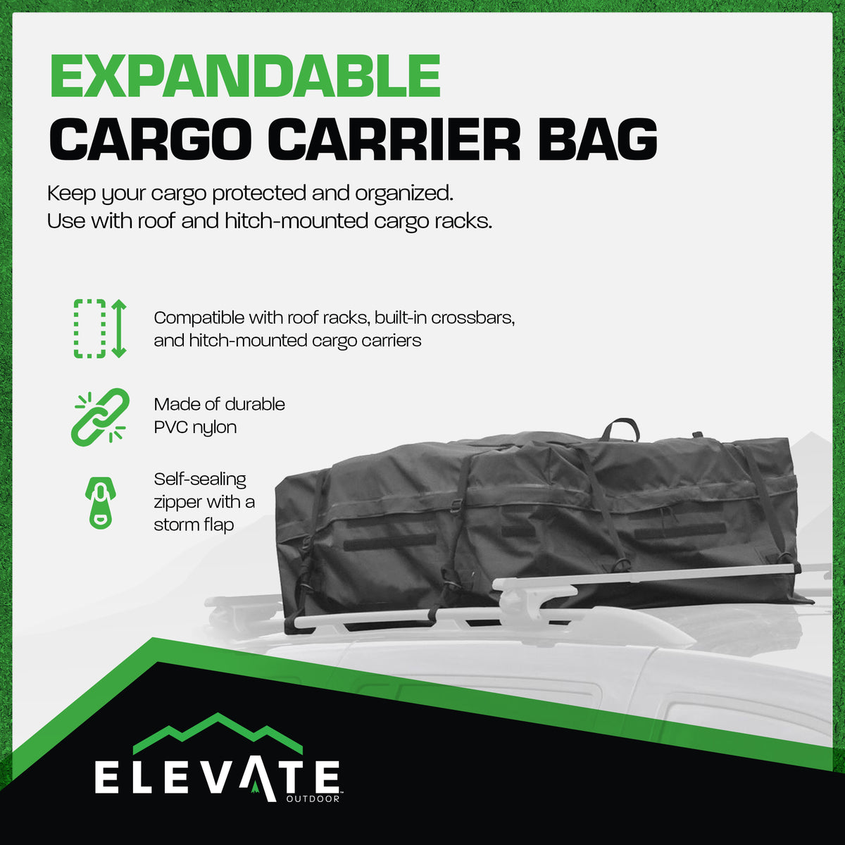 Apex Expandable Roof Top Cargo Bag with Included Tie Down Straps, (Open Box) - VMInnovations
