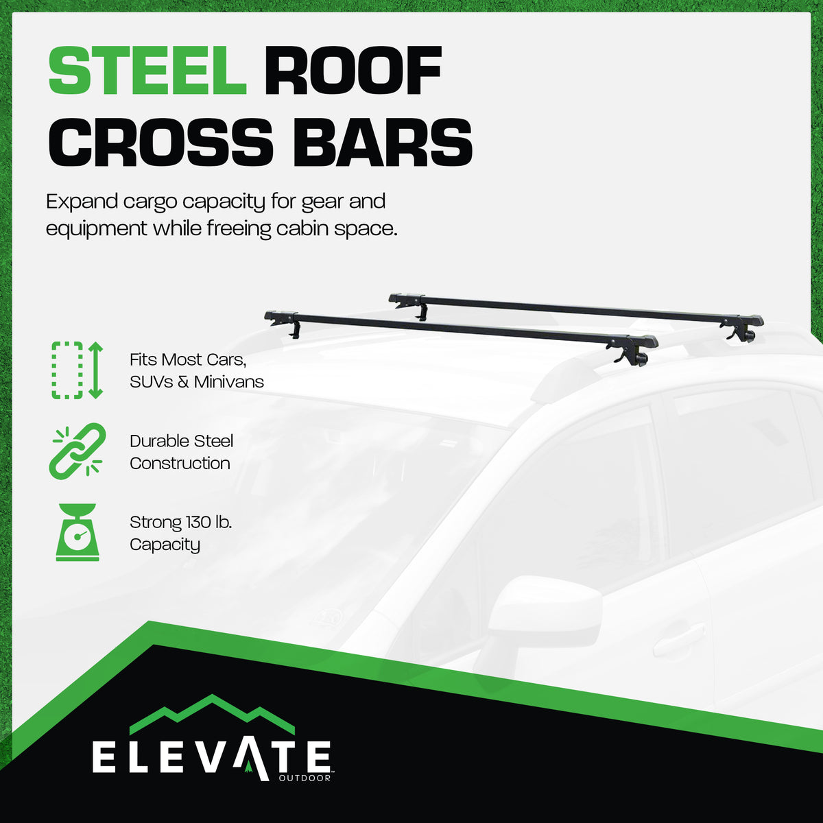 Apex Universal Steel Roof Cross Bars, Side Rail Mounted (Open Box) - VMInnovations