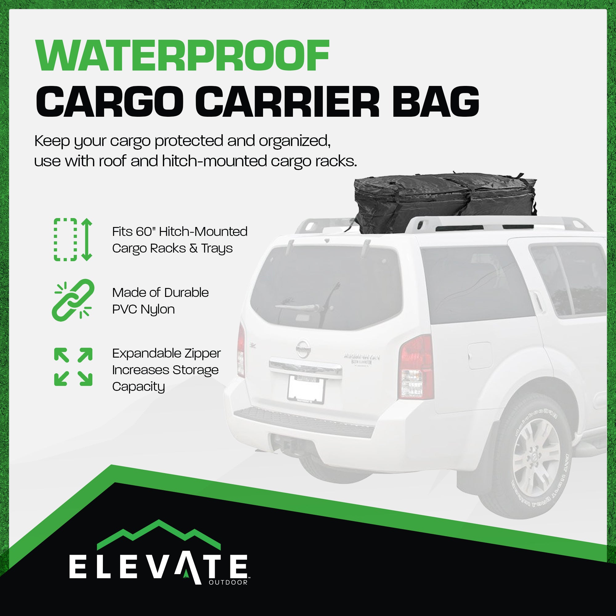 Elevate Outdoor Cargo Carrier Bag, Waterproof Storage for Hitch and Roof Rack - VMInnovations