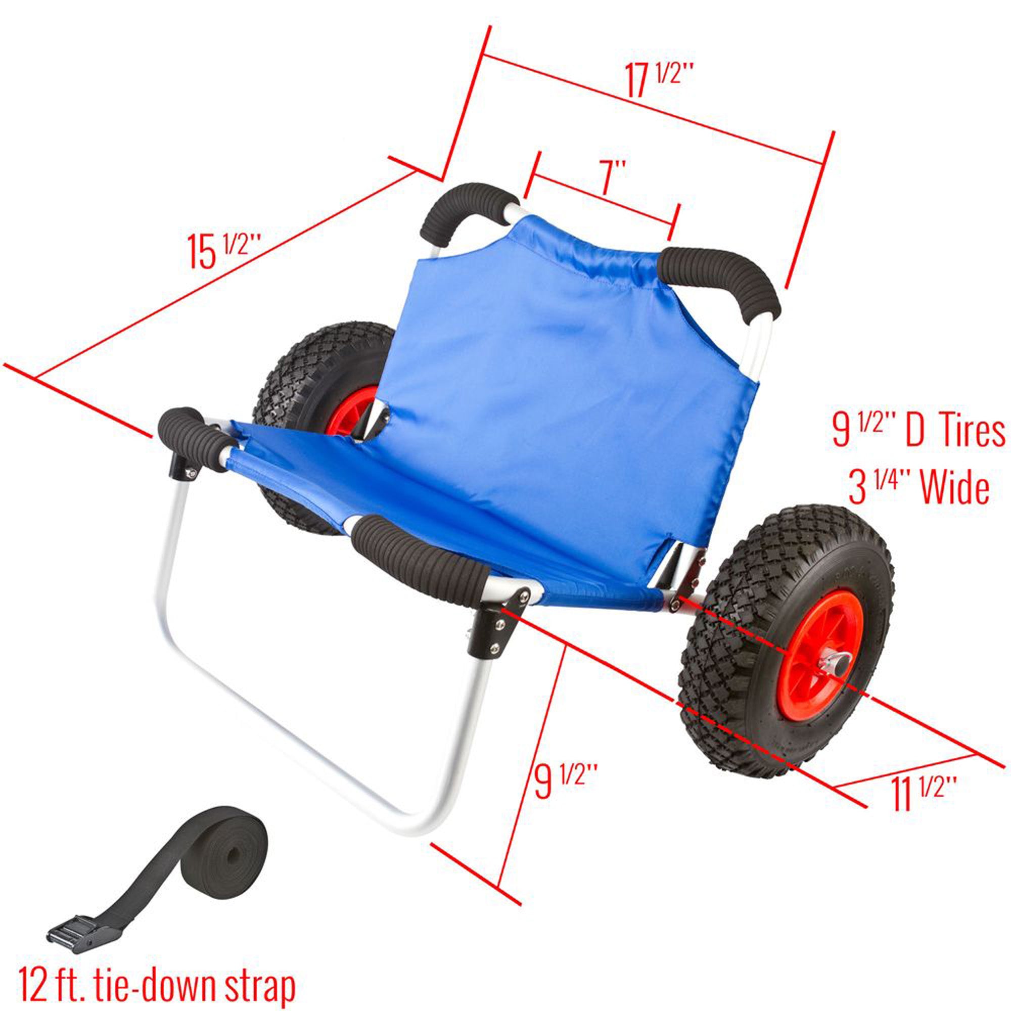 Elevate Outdoors Kayak and Canoe Dolly Cart with Seat, 220 lb Capacity, Blue - VMInnovations