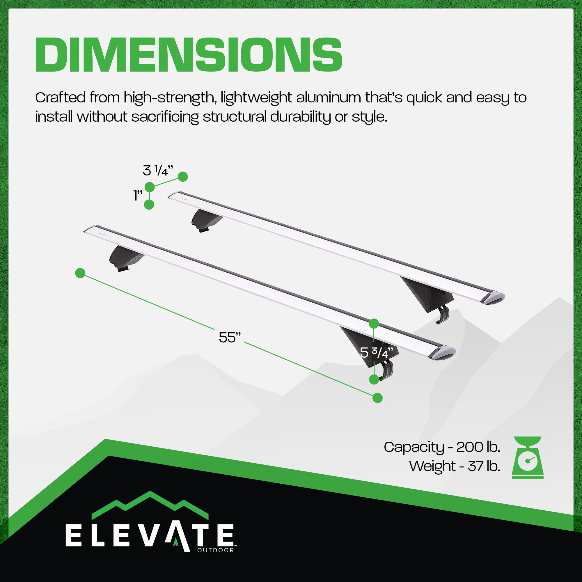 Elevate Outdoor 55" Aluminum Cross Bars w/ 200 lb. Cap & Lockable Design (Used) - VMInnovations