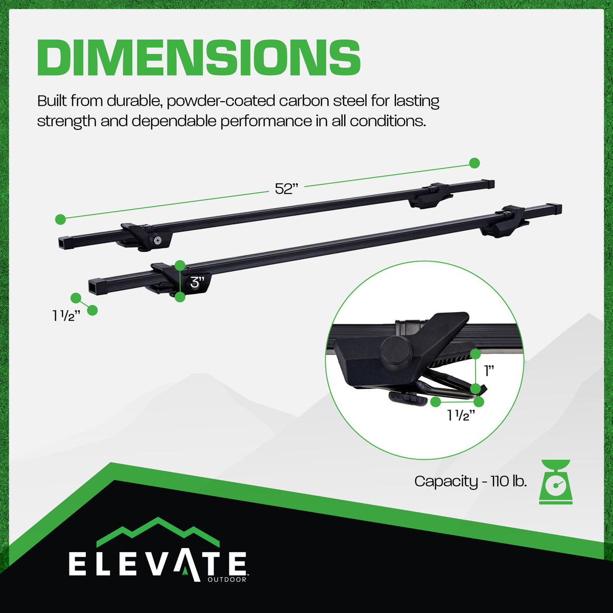 Elevate Outdoor 52" Steel Cross Bars w 110 lb. Capacity & Lockable Design (Used)