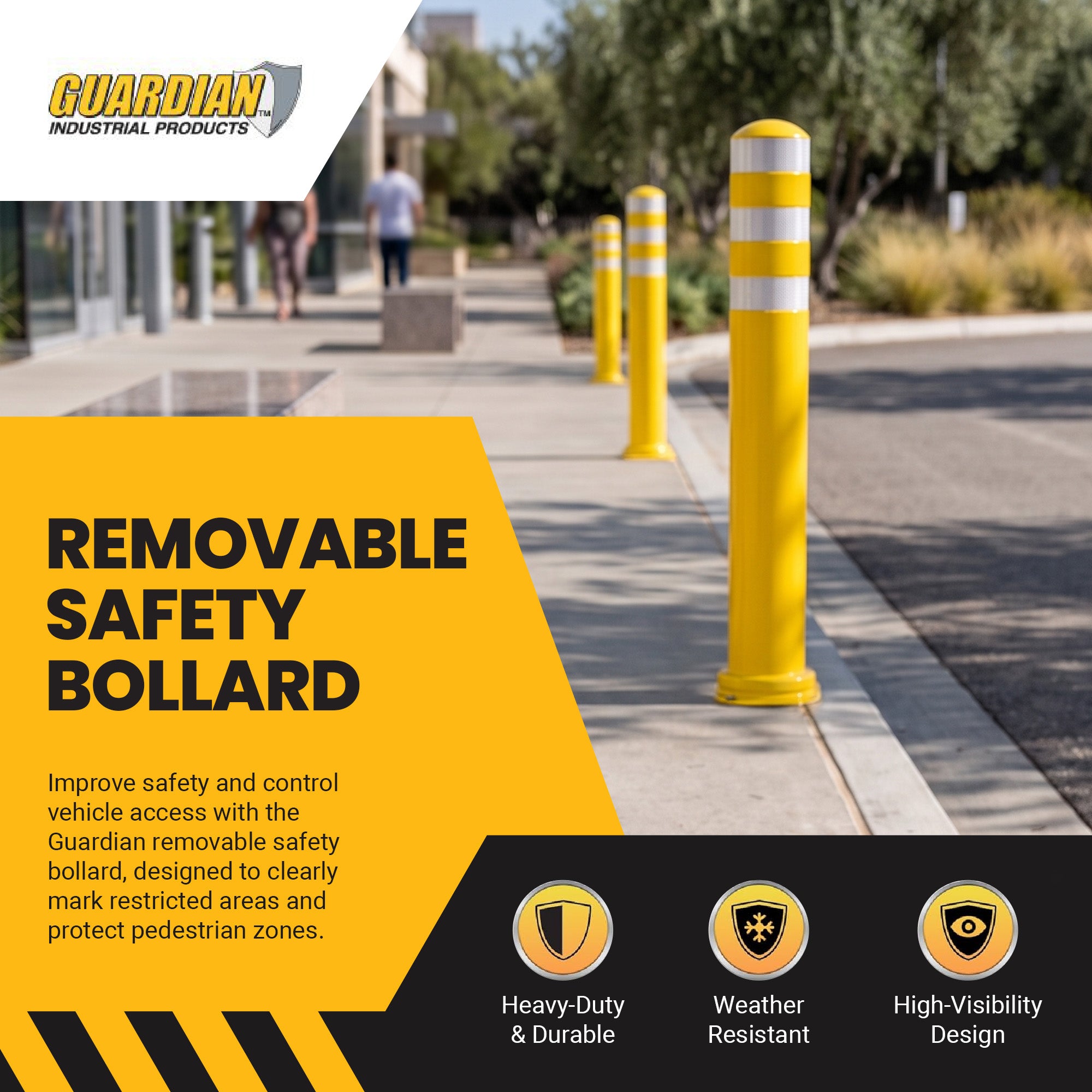 Guardian Removable Safety Bollard, 33.5 Inch Reflective Traffic Post for Safety - VMInnovations