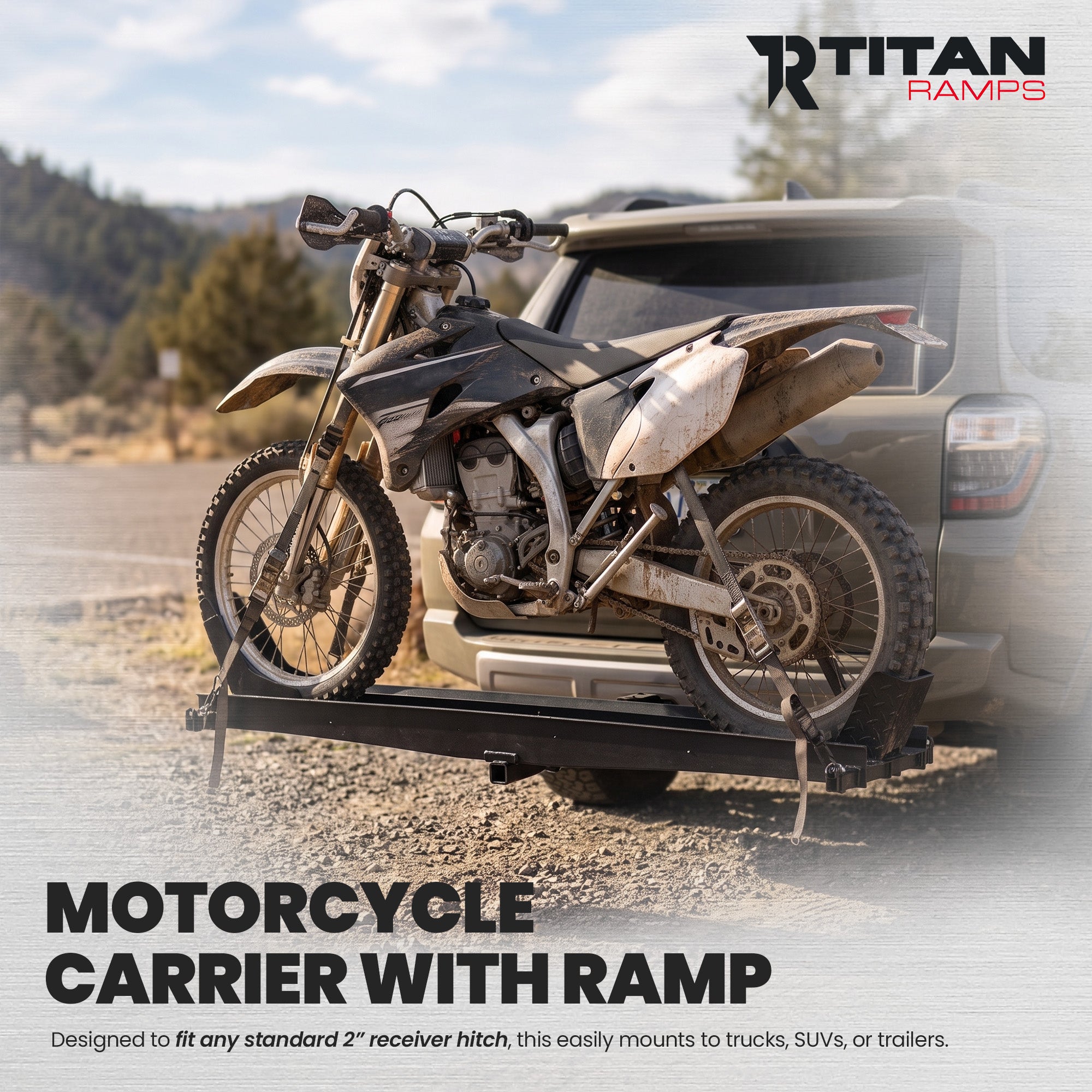 Titan Ramps Dual Motorcycle Carrier with Ramp Extension, 600 Pound Capacity