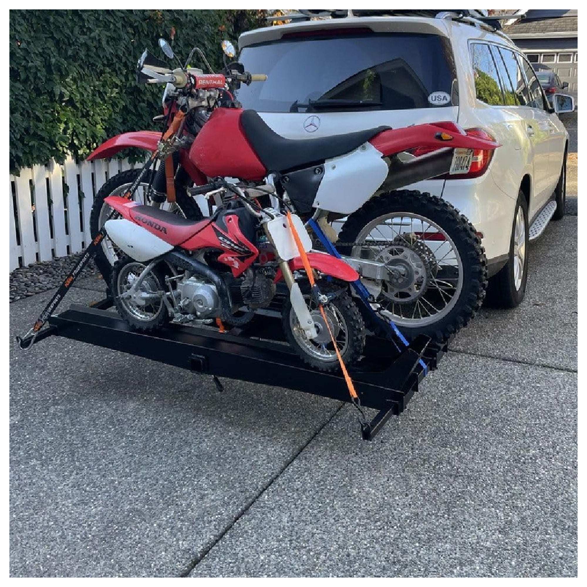 Titan Ramps Dual Motorcycle Carrier with Ramp Extension, 600 Pound Capacity