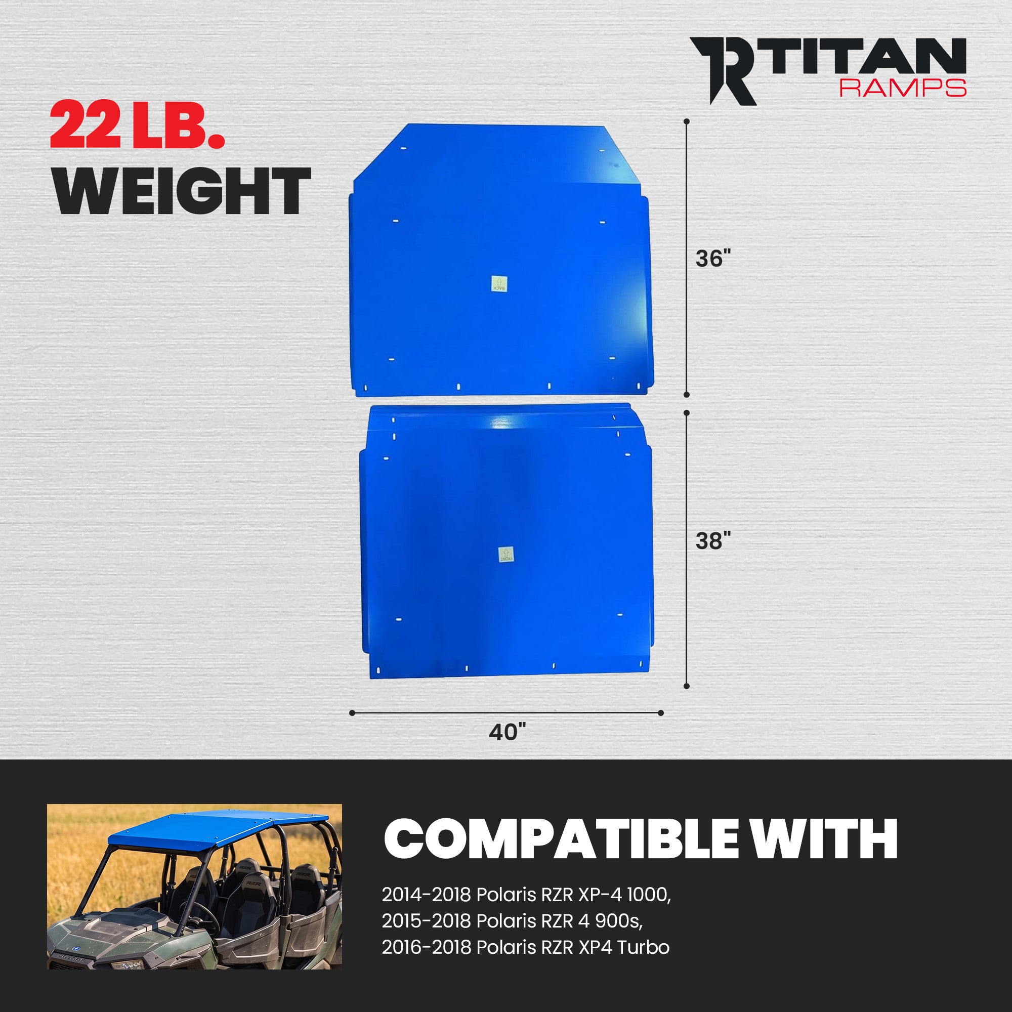 Titan Ramps Aluminum Roof Accessory for Polaris RZR 4-Door UTV Models, Blue - VMInnovations