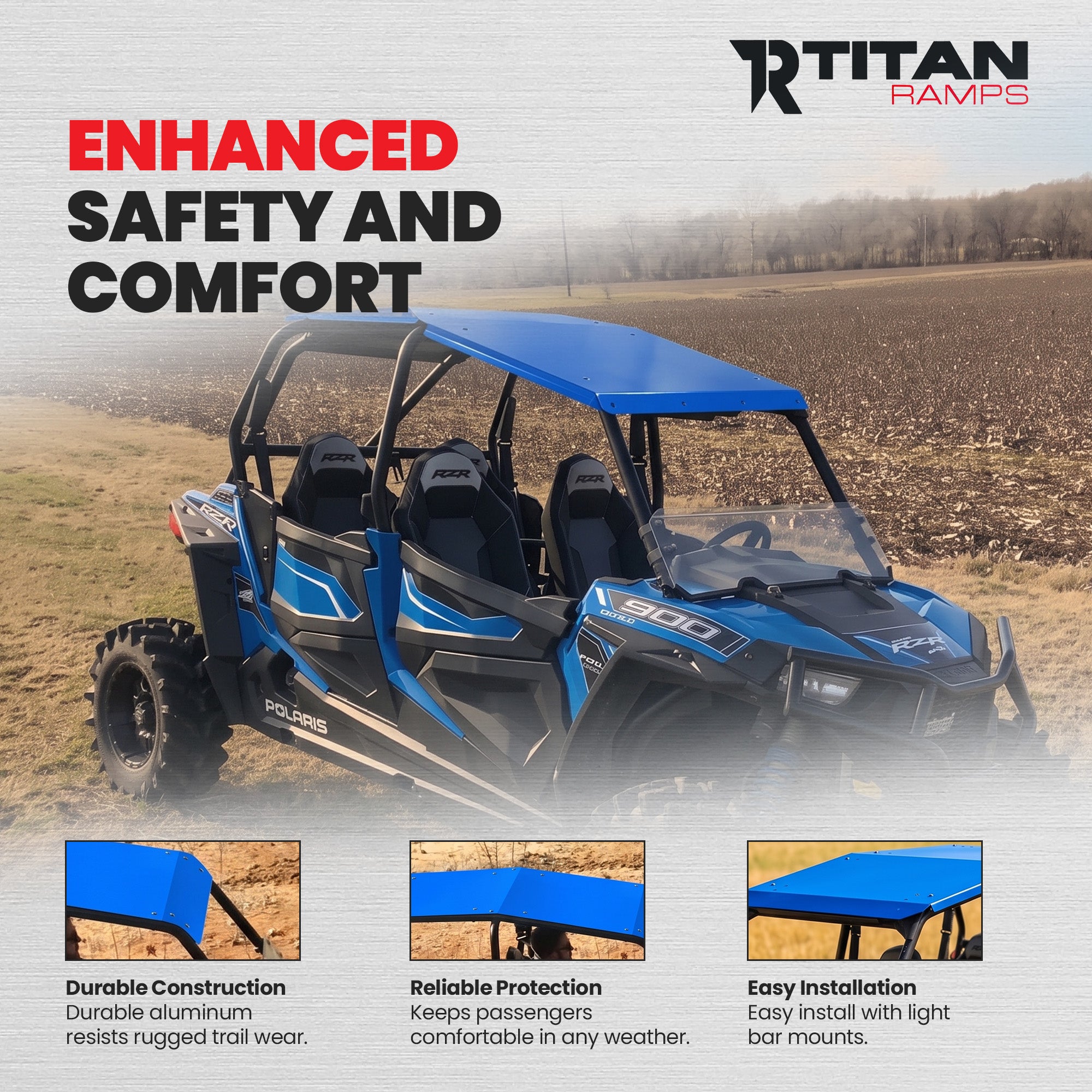 Titan Ramps Aluminum Roof Accessory for Polaris RZR 4-Door UTV Models, Blue - VMInnovations