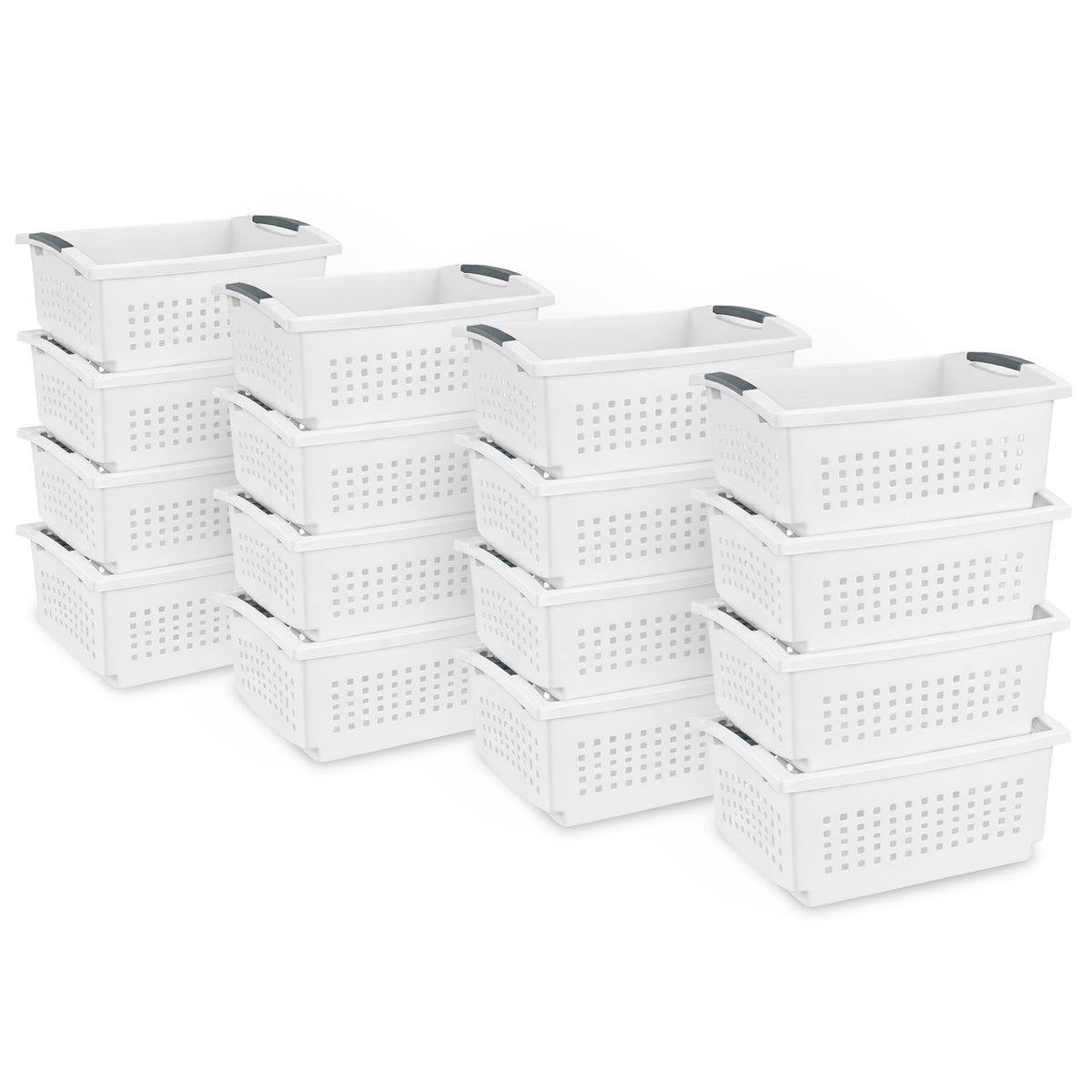 Sterilite Large Stacking Basket, Open Top Storage Bin w/ Handles, 16 Pack, White - VMInnovations