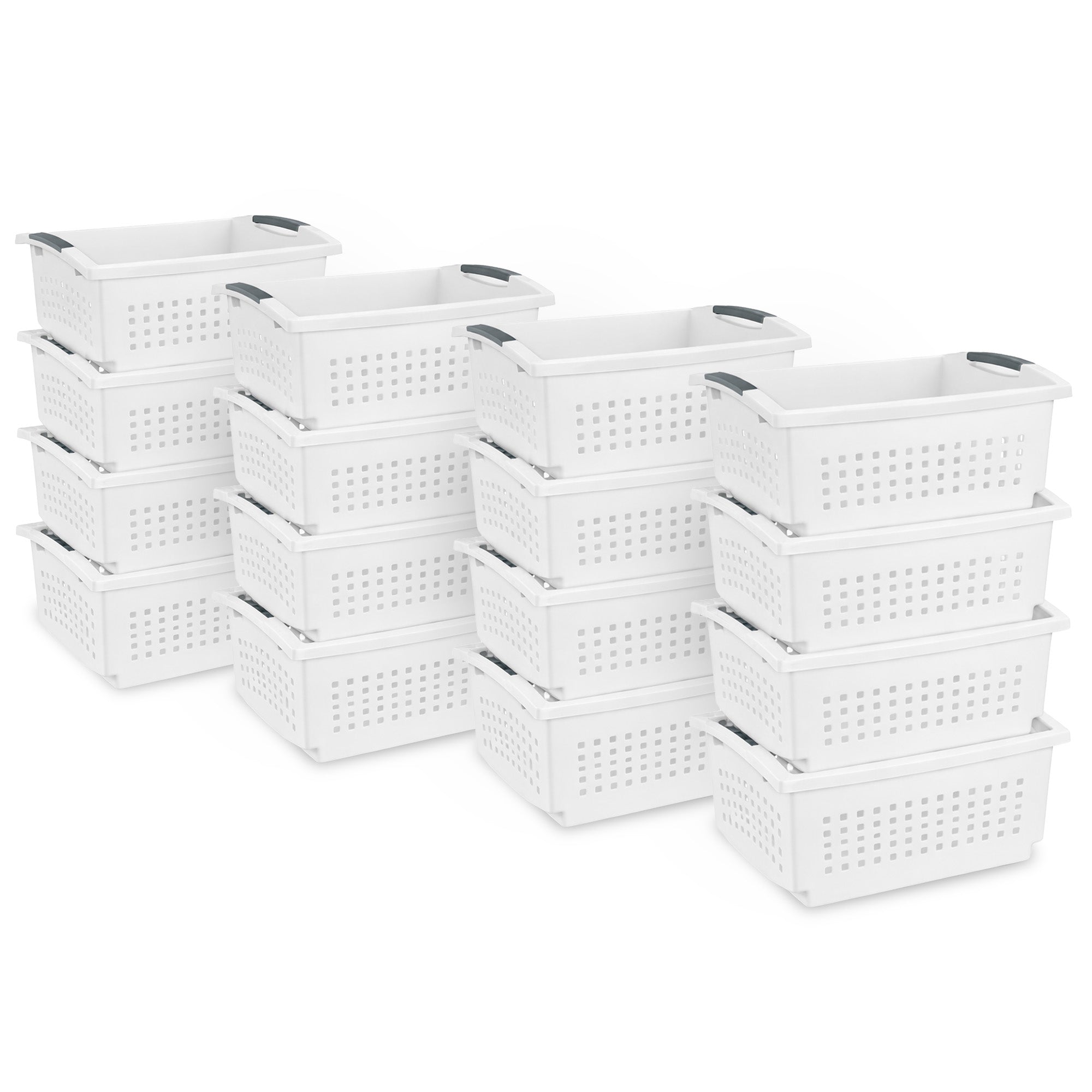 Sterilite Large Stacking Basket, Open Top Storage Bin w/ Handles, 16 Pack, White