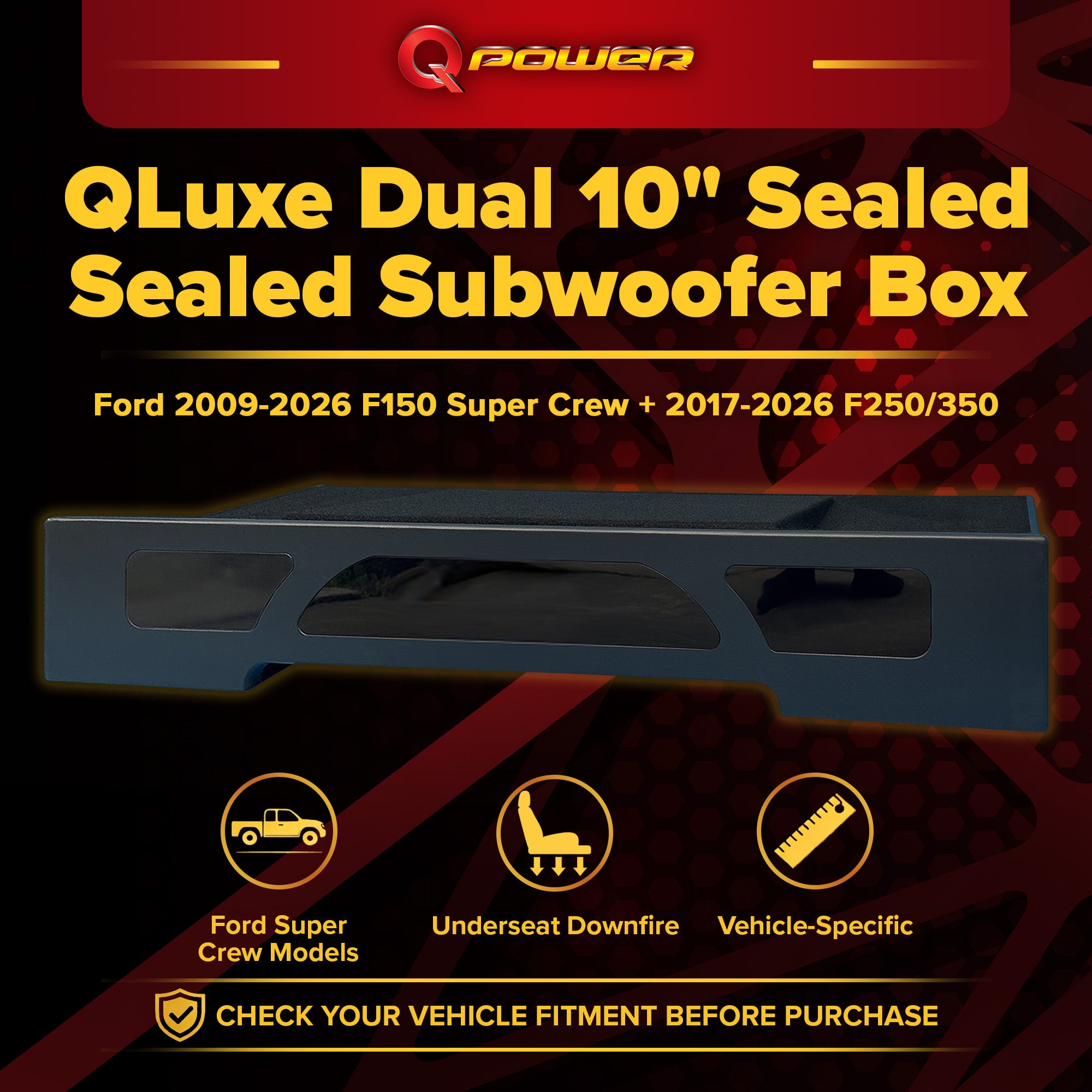 QPower QLuxe Dual 10" Sealed Subwoofer Box for Ford F150 & F250/F350 Super Crew