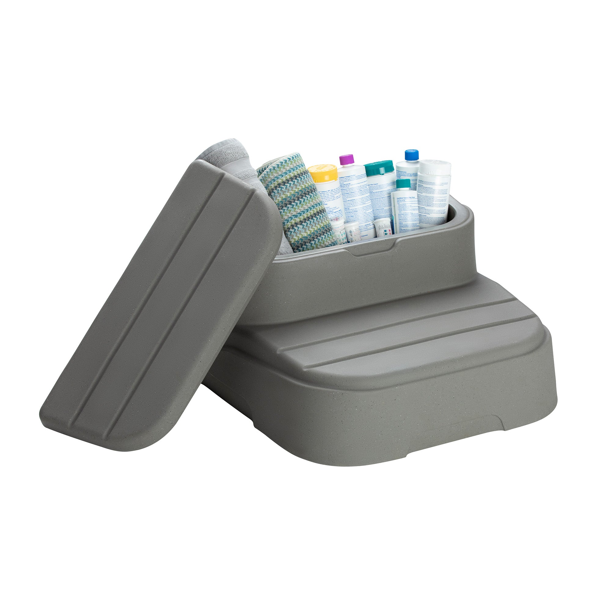 LifeSmart 4 Person Square Hot Tub Spa with Black Cover & Molded Spa Step, Taupe