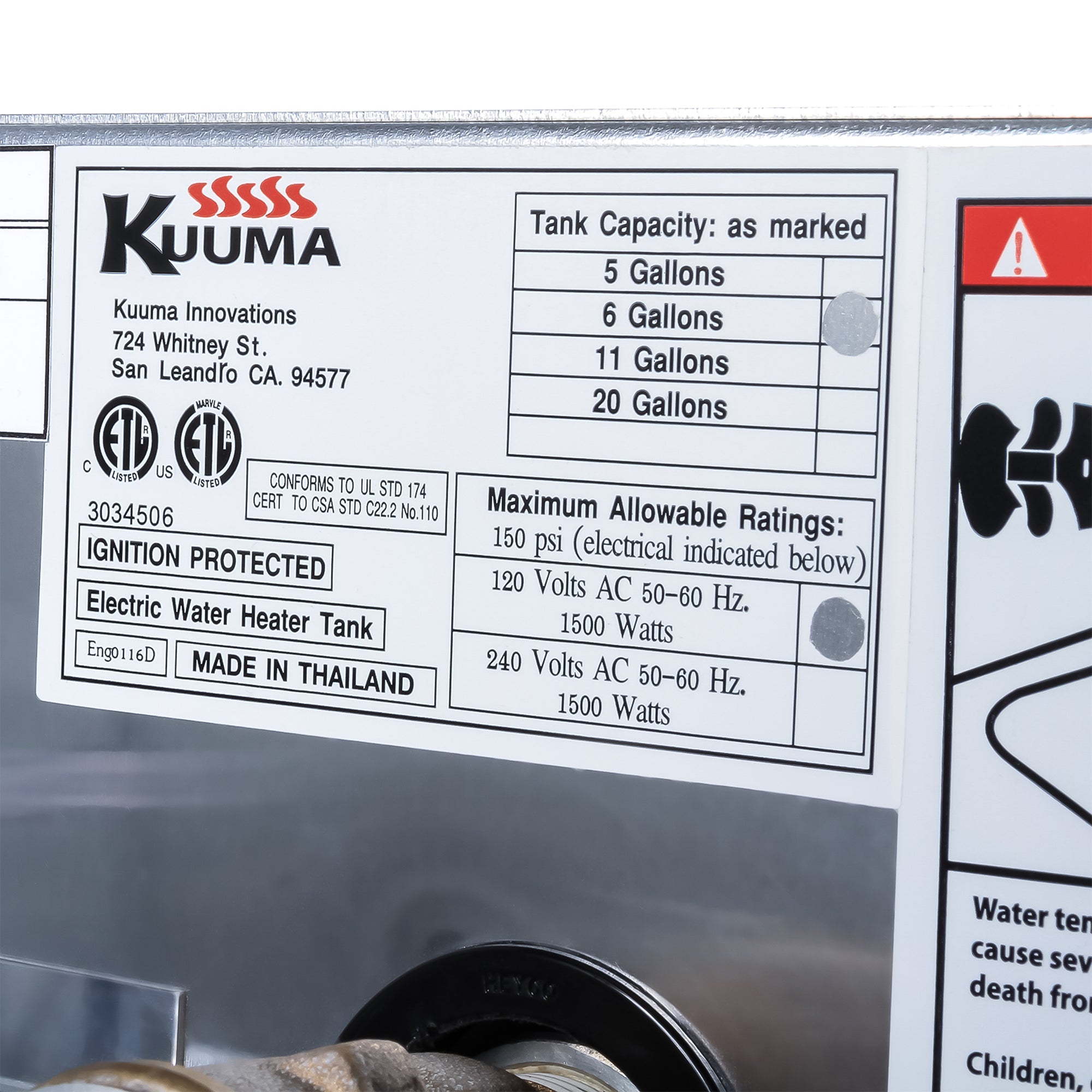 Kuuma 11810 6-Gallon Water Heater, Reliable Marine Hot Water System, 120V, Gray - VMInnovations