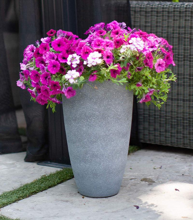 Algreen Acerra Weather Resistant Composite Tall Planter Pot, Gray Stucco (Used)