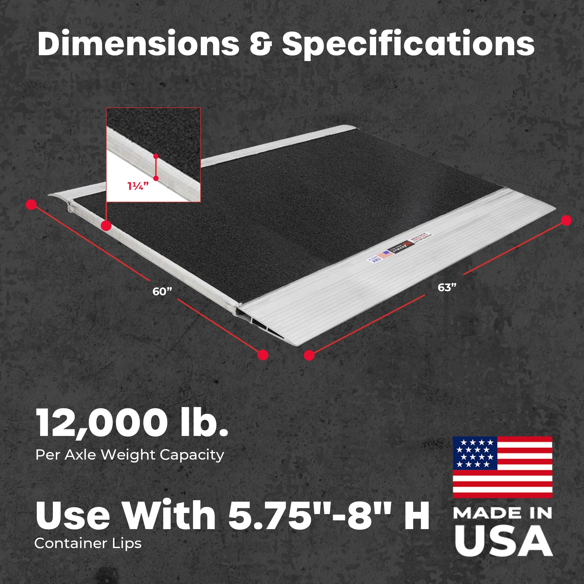 HD Ramps 60" x 63" Aluminum Container Ramp for 5.75" to 8" Lip 12000 Lb Capacity - VMInnovations