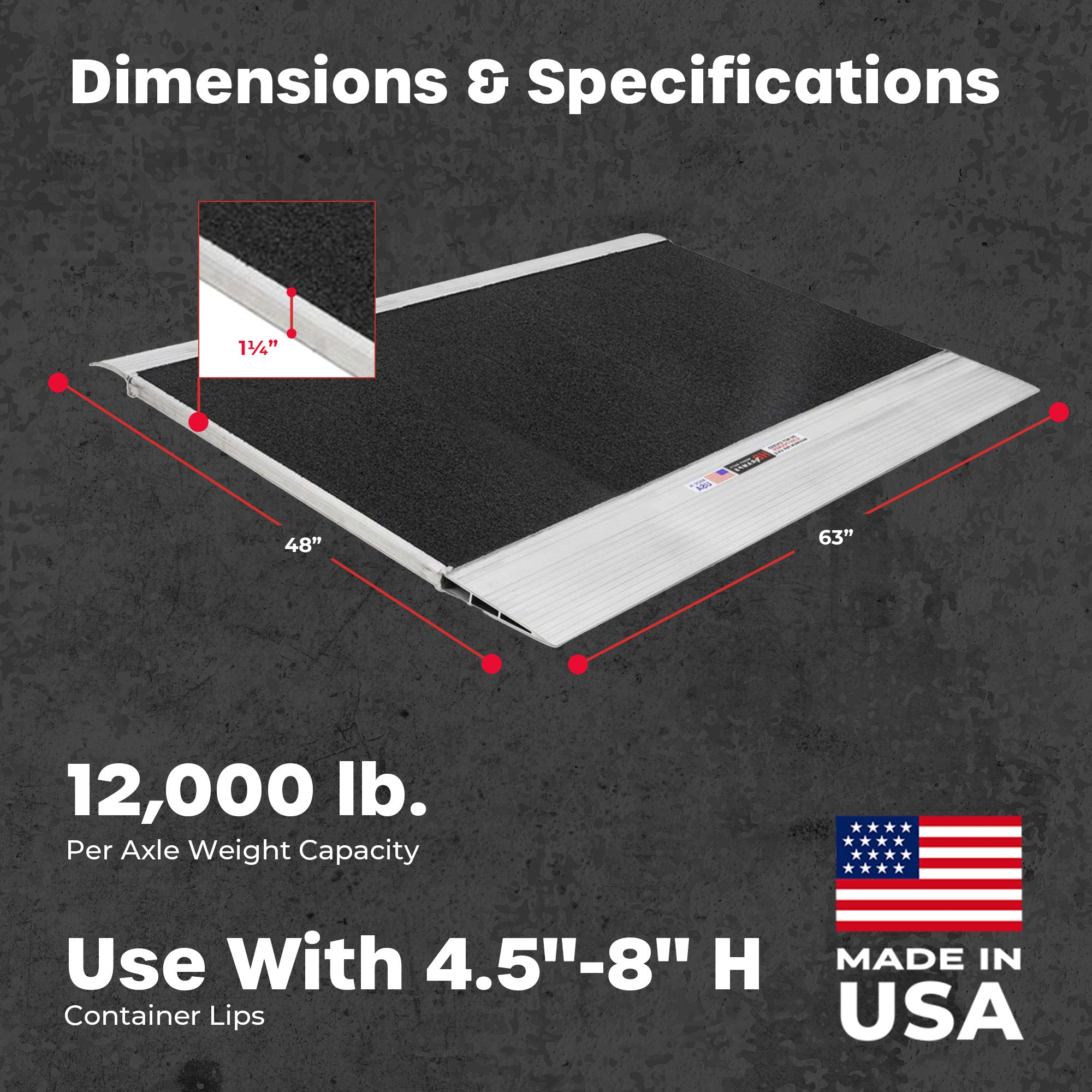 HD Ramps 48" x 63" Aluminum Container Ramp for 4.5" to 8" Lip, 12000 Lb Capacity - VMInnovations