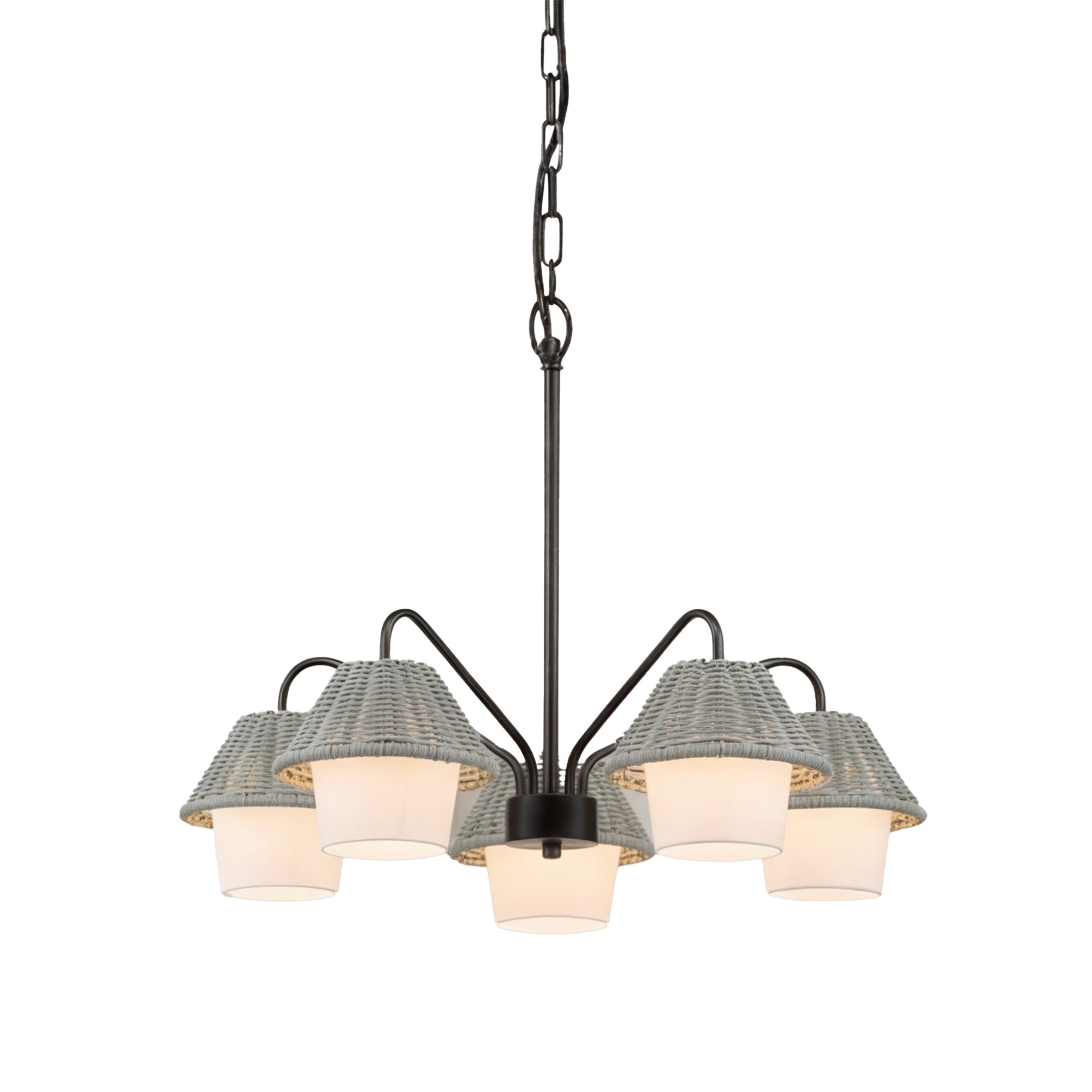 Mule Outdoor Chandelier, 5-Light Ceiling Light with Gray Shades, Matte Black